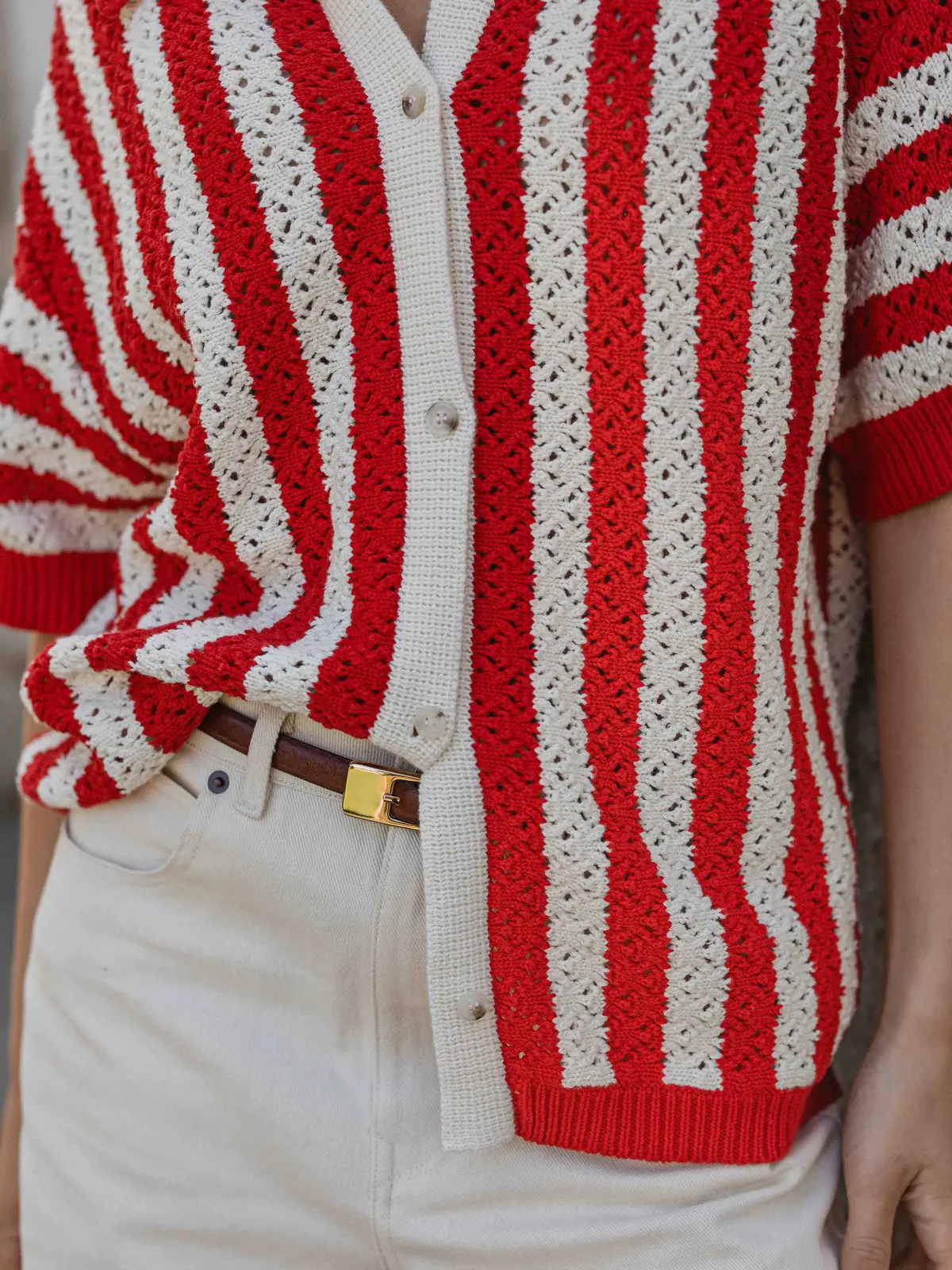 Red/White Crochet Polo 1608 WEAR