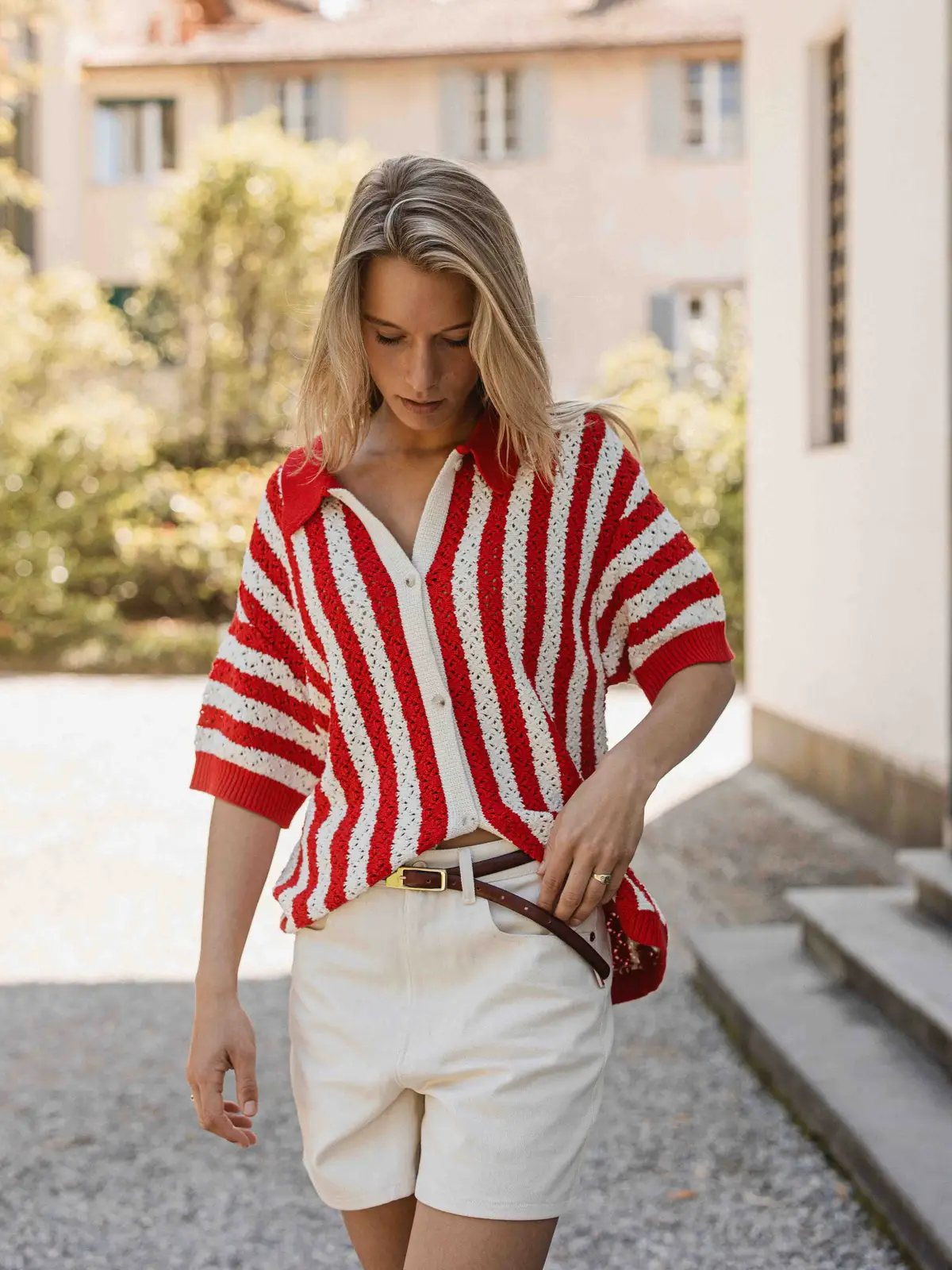 Red/White Crochet Polo 1608 WEAR
