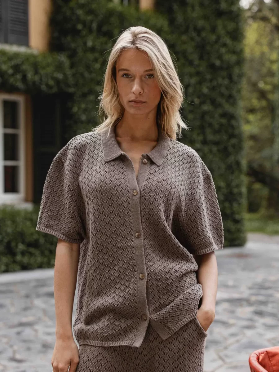 Brown Crochet Polo