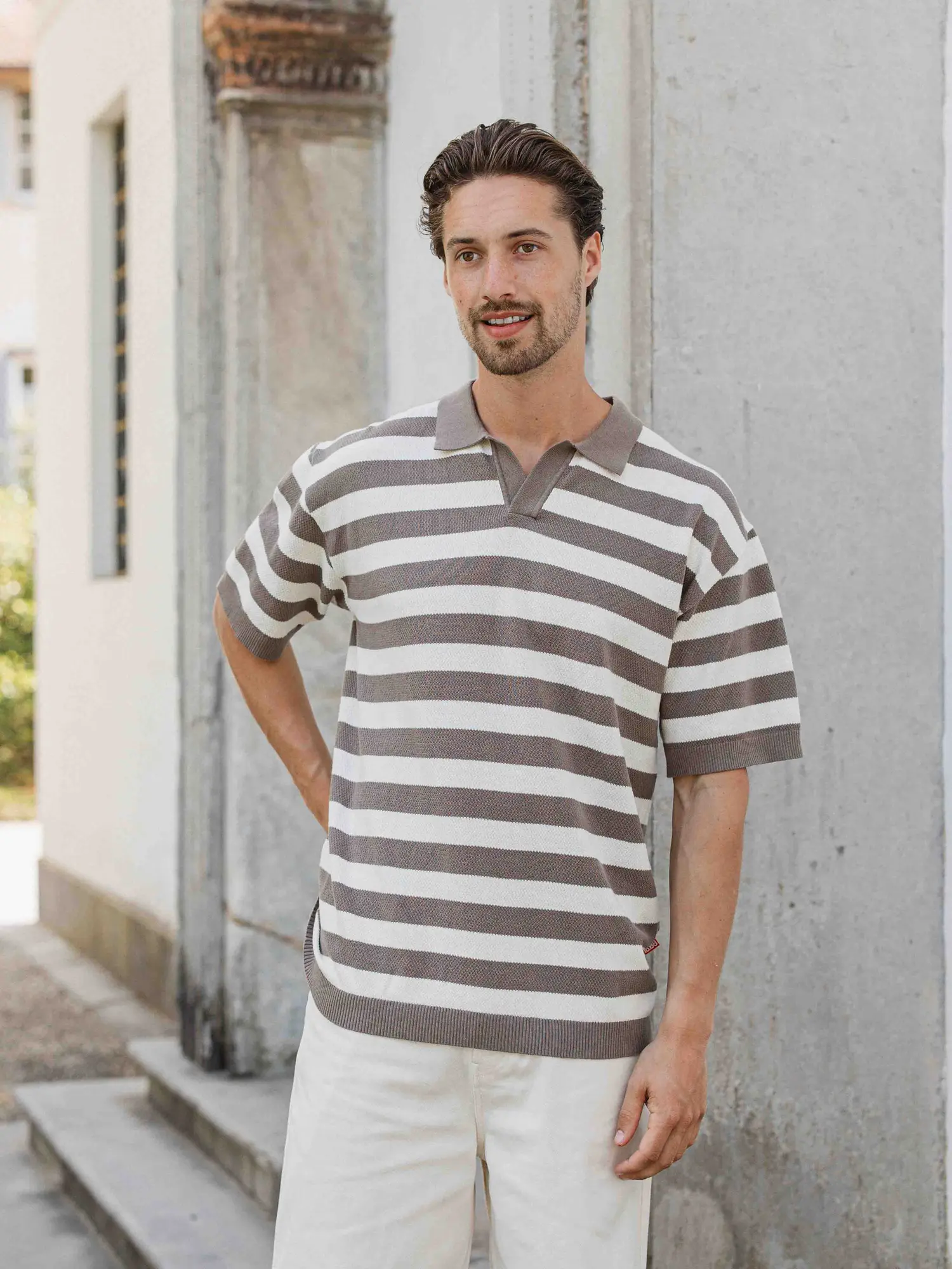Brown Knitted Stripe Polo 1608 WEAR