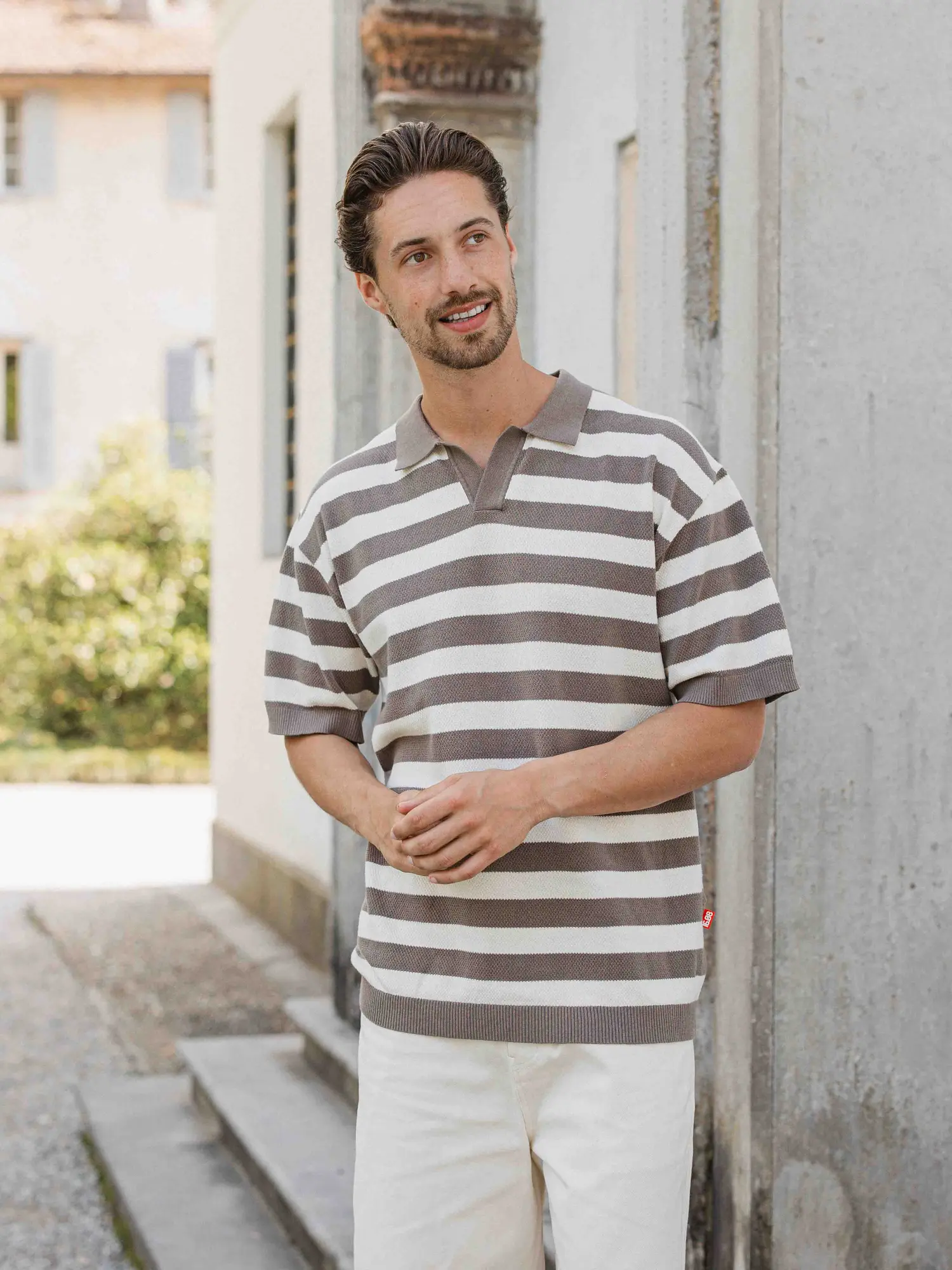 Brown Knitted Stripe Polo 1608 WEAR