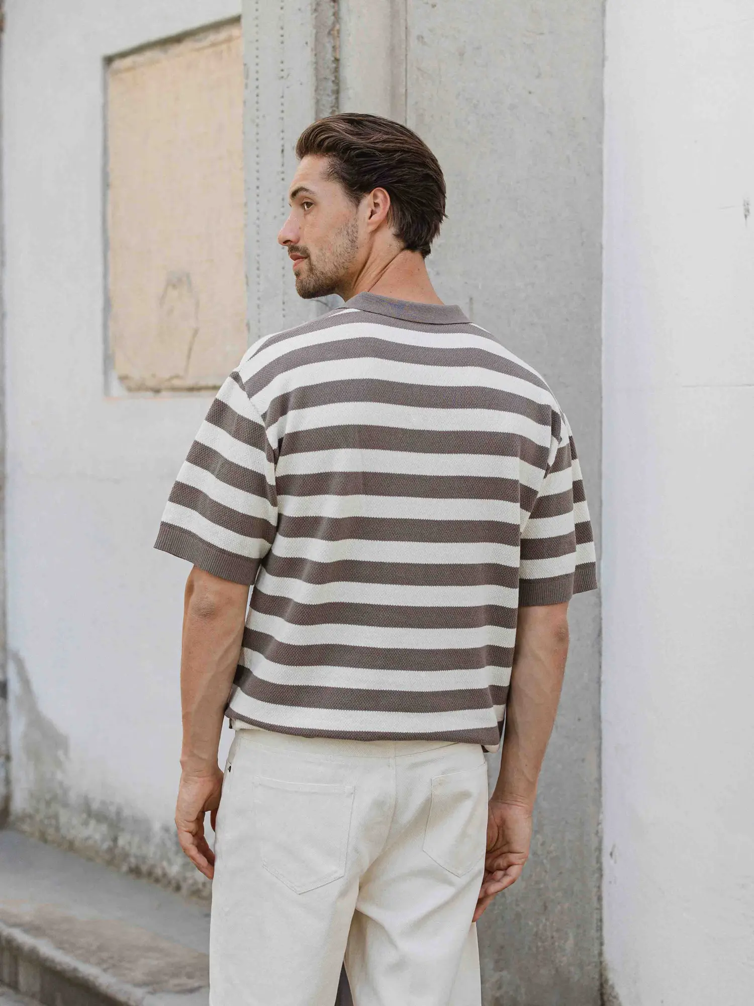 Brown Knitted Stripe Polo 1608 WEAR