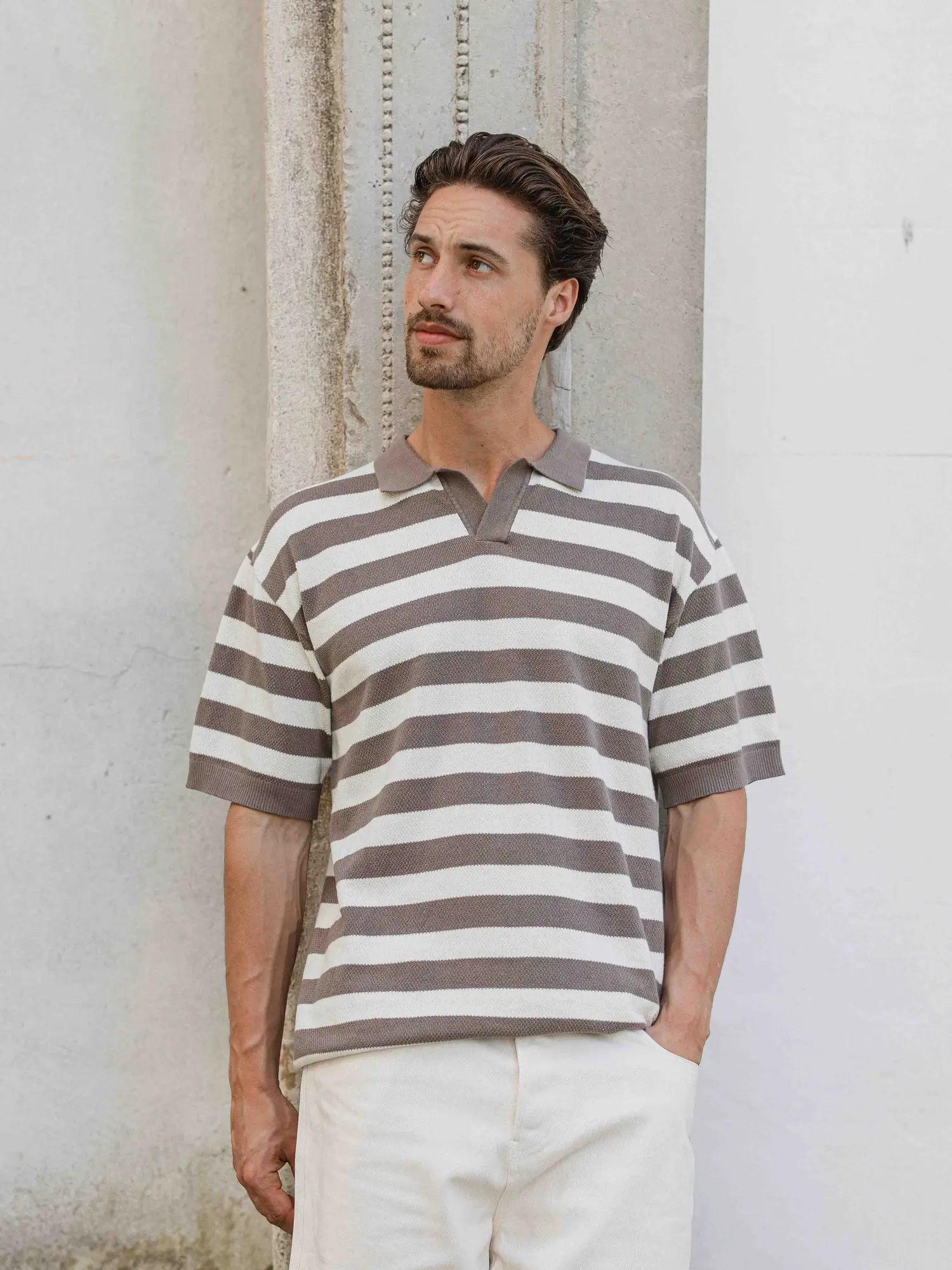 Brown Knitted Stripe Polo 1608 WEAR