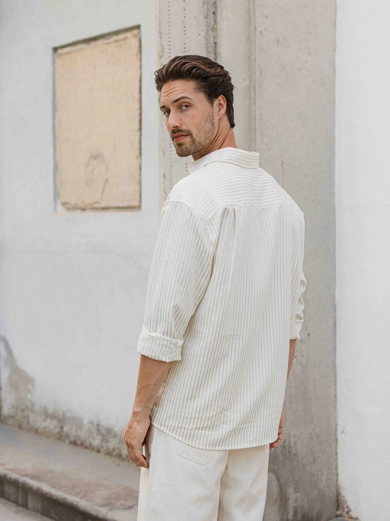 Beige Stripe Oversized Casual Shirt 1608 WEAR
