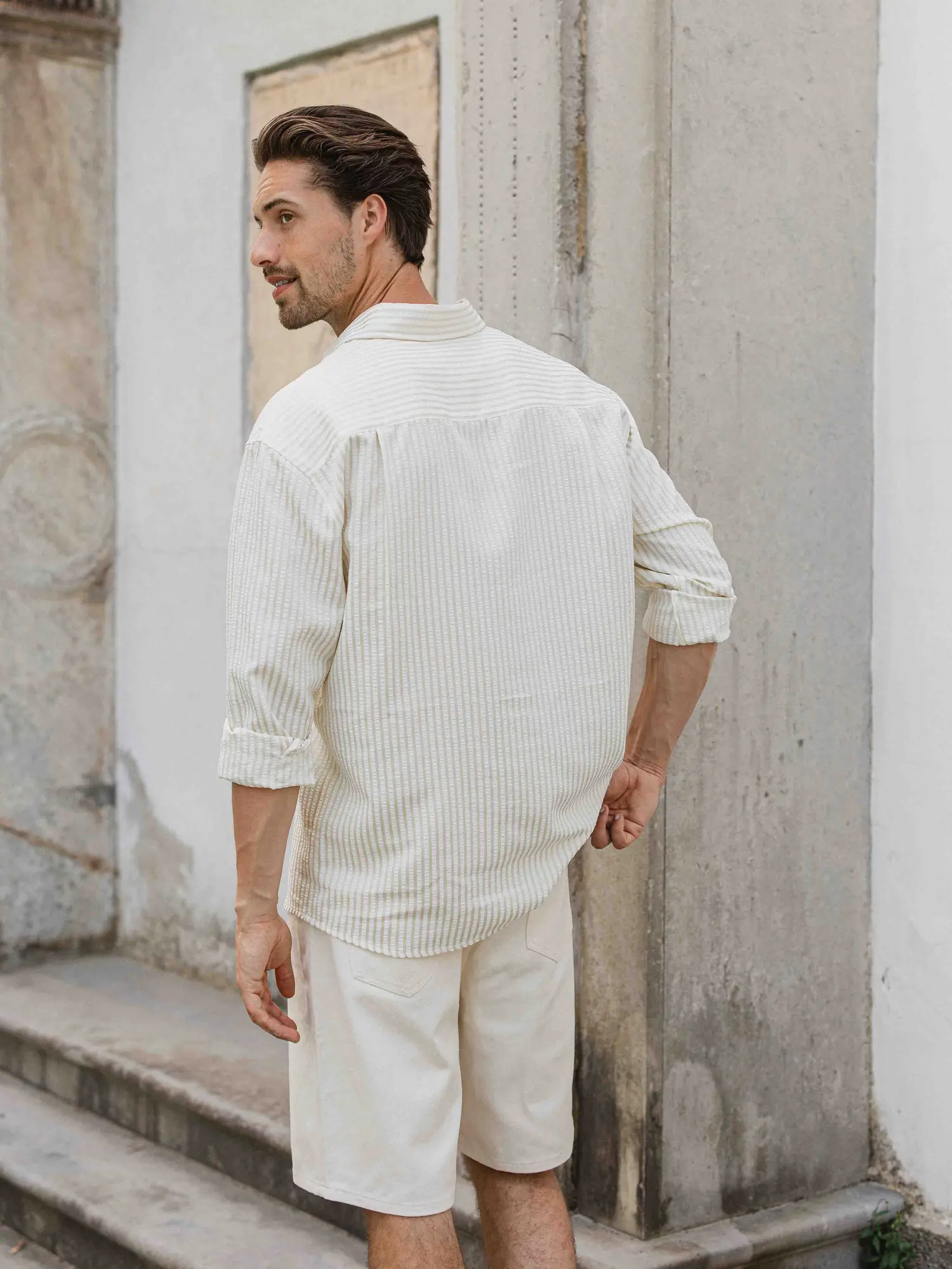 Beige Stripe Oversized Casual Shirt 1608 WEAR