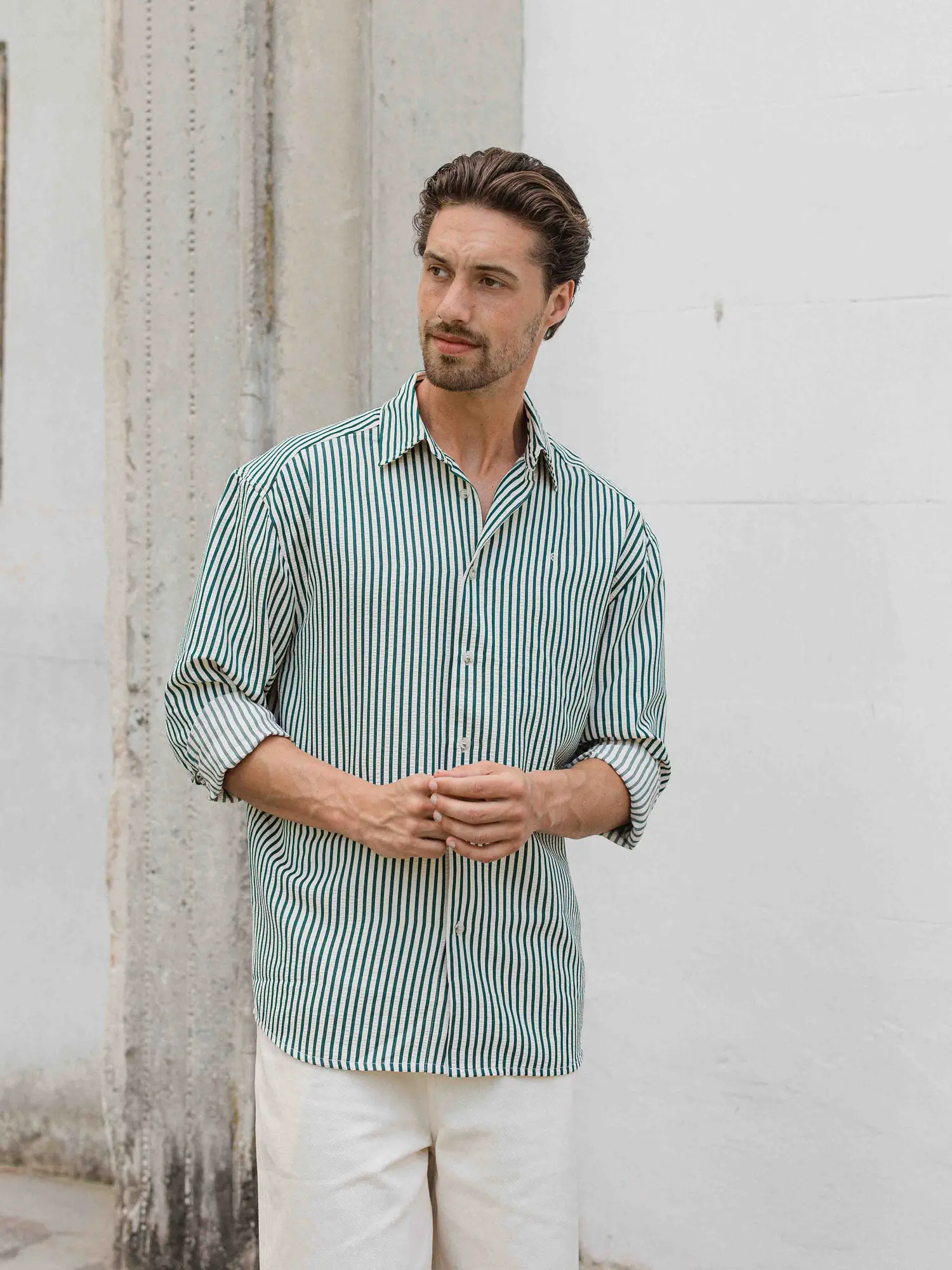 Dark Green Stripe Oversized Casual Shirt 1608 WEAR