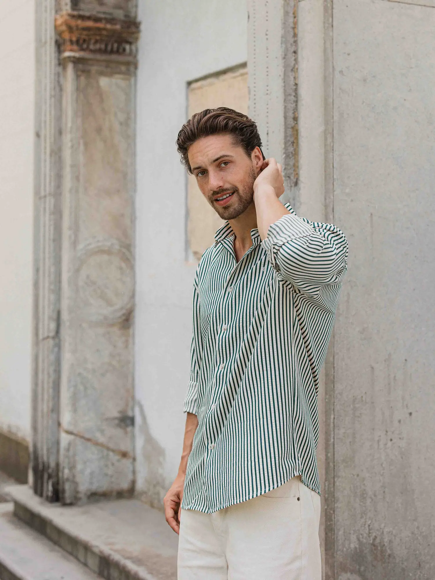 Dark Green Stripe Oversized Casual Shirt 1608 WEAR