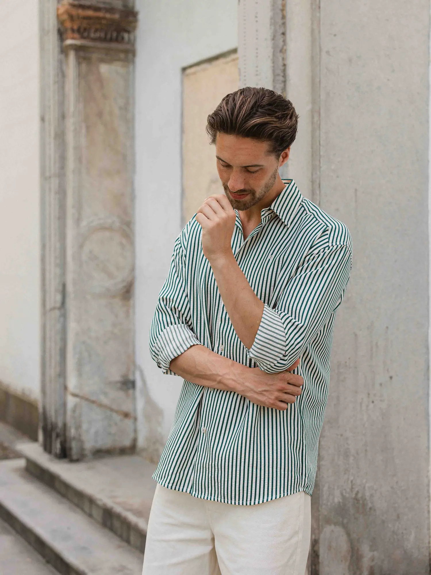 Dark Green Stripe Oversized Casual Shirt 1608 WEAR