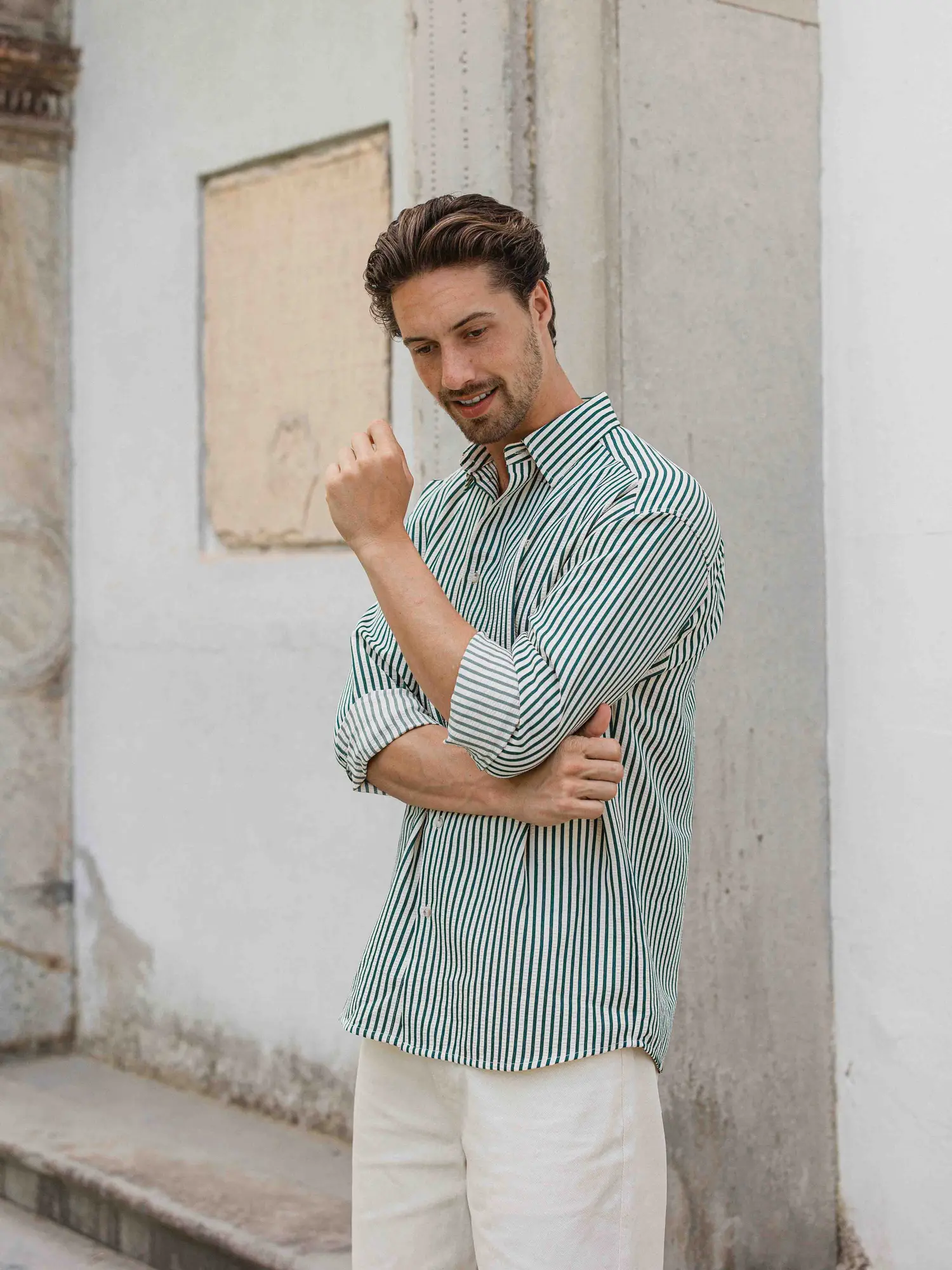 Dark Green Stripe Oversized Casual Shirt 1608 WEAR