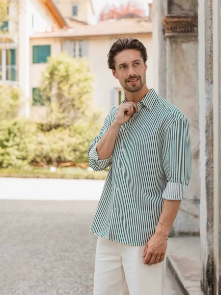 Dark Green Stripe Oversized Casual Shirt