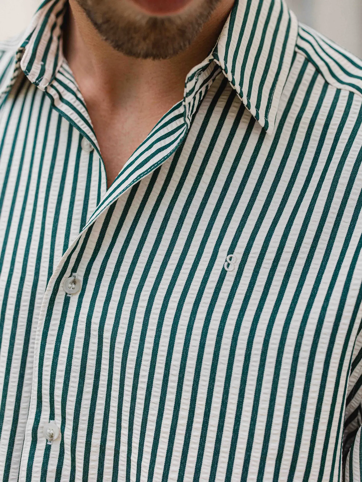 Dark Green Stripe Oversized Casual Shirt 1608 WEAR