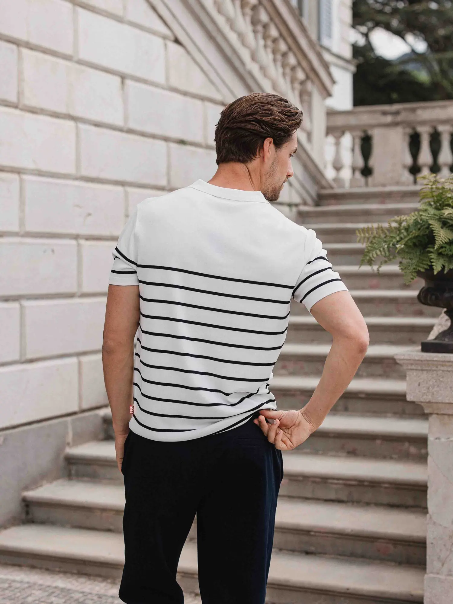 White Knit Button Stripe Polo 1608 WEAR