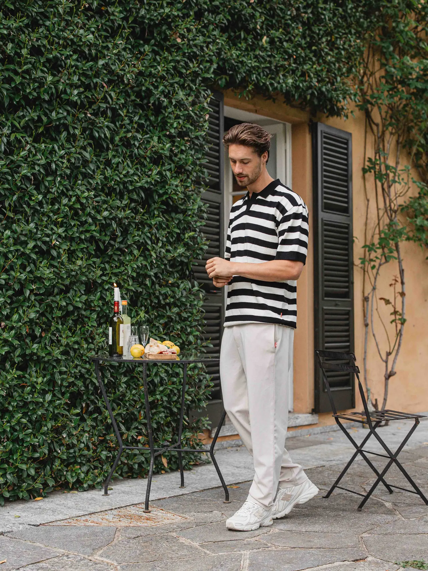 Black Knitted Stripe Polo 1608 WEAR
