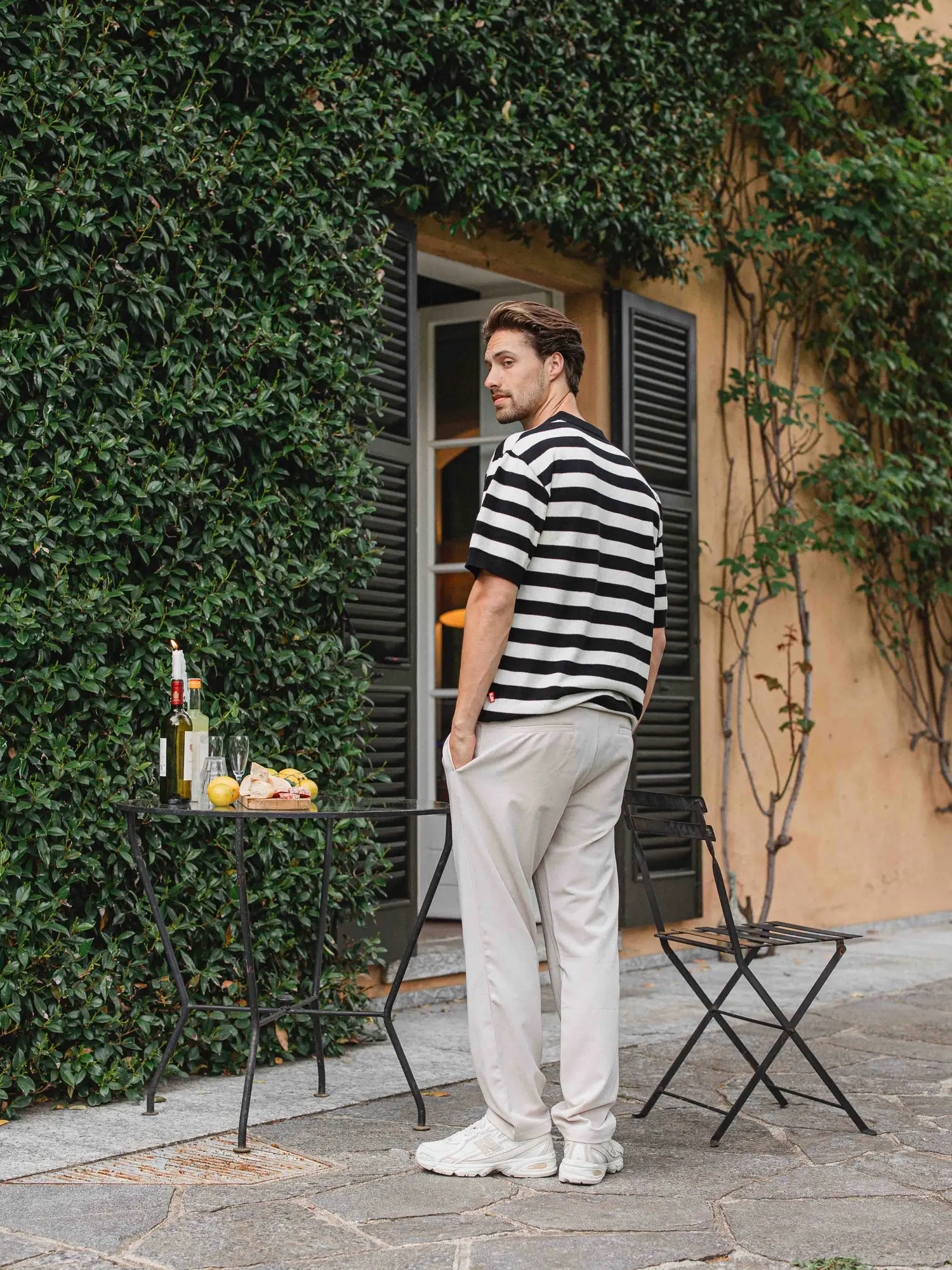 Black Knitted Stripe Polo 1608 WEAR