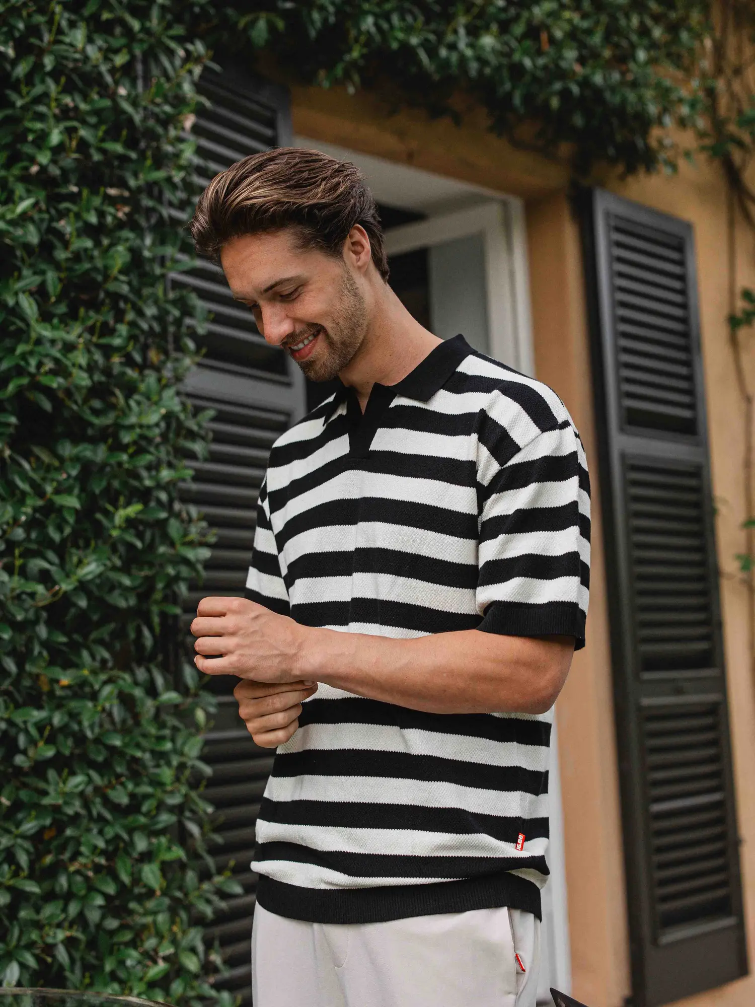 Black Knitted Stripe Polo 1608 WEAR