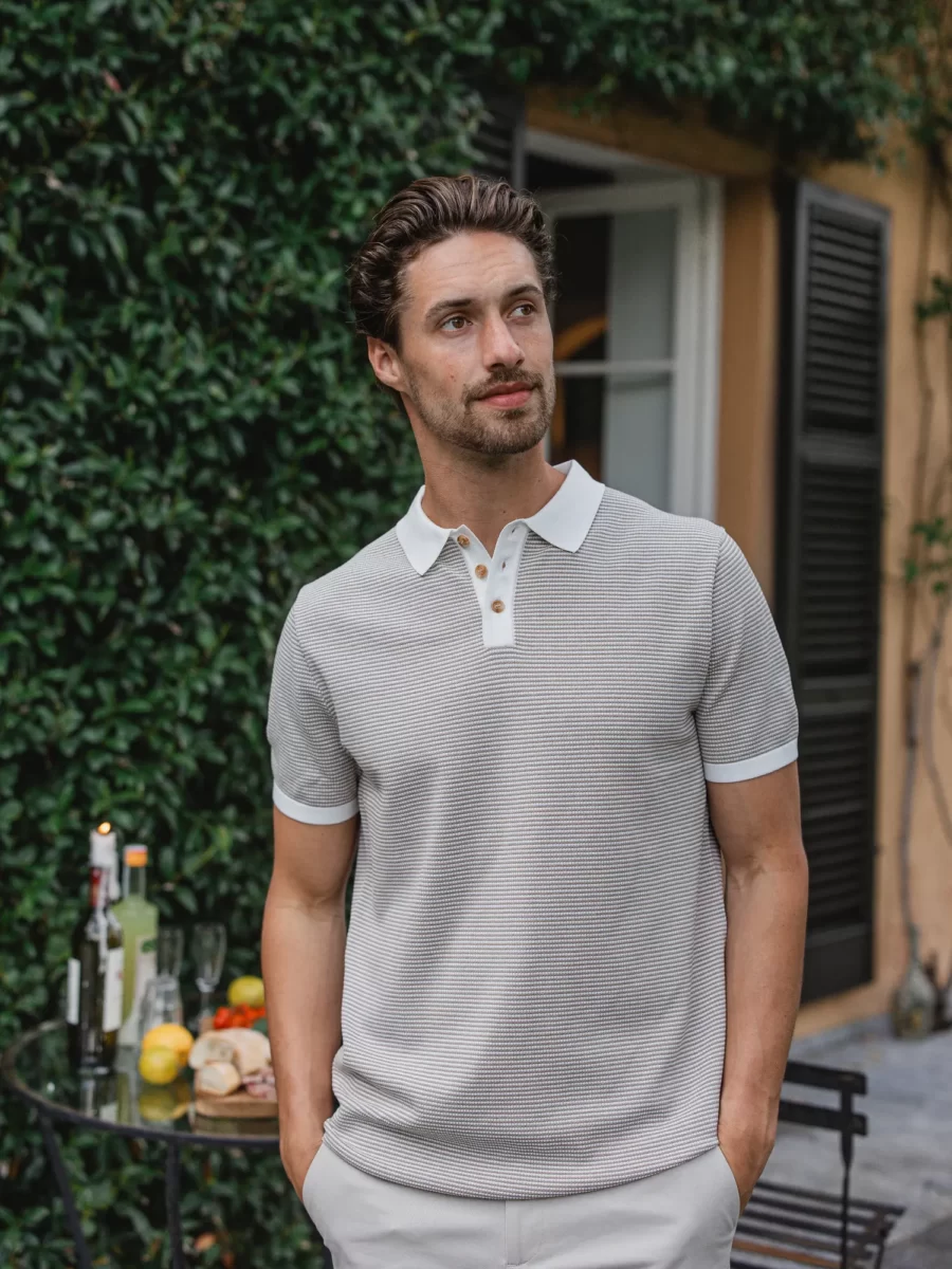 Knit Melange Button Polo