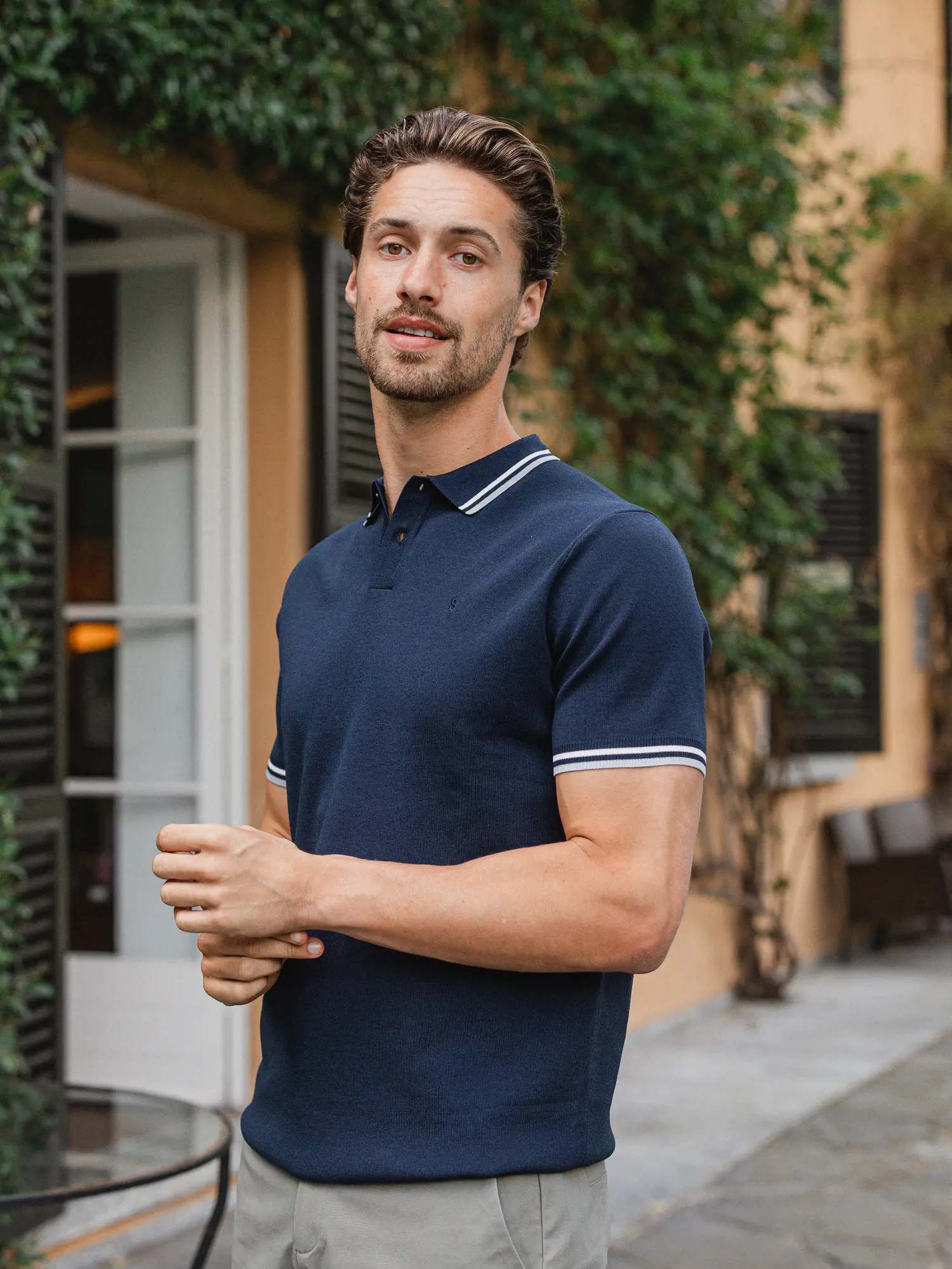 Navy Knit Collar Polo 1608 WEAR