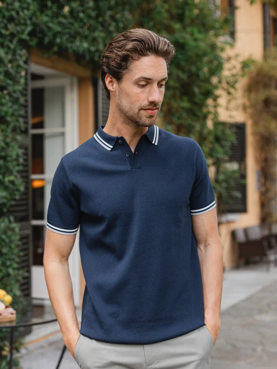 Navy Knit Collar Polo
