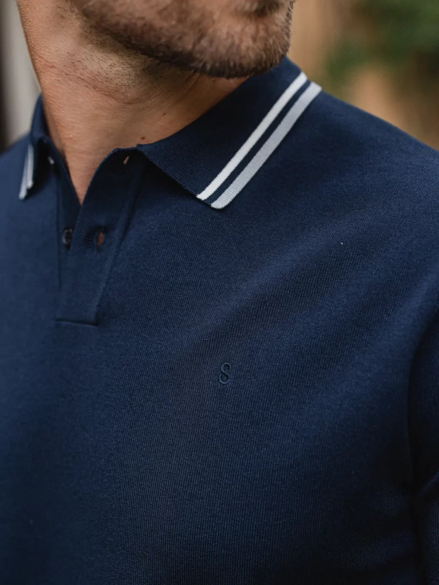 Navy Knit Collar Polo