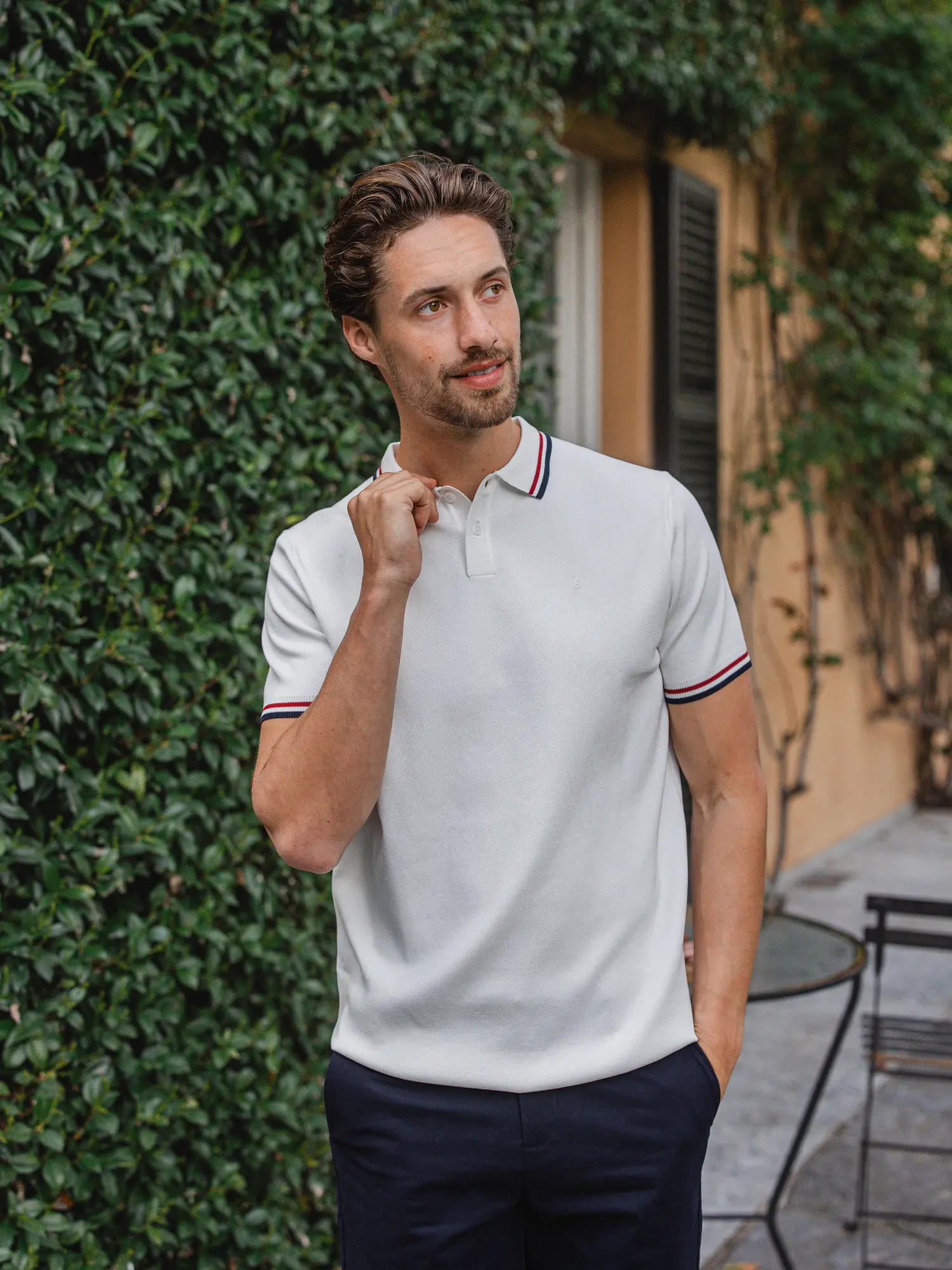 White Knit Collar Polo 1608 WEAR