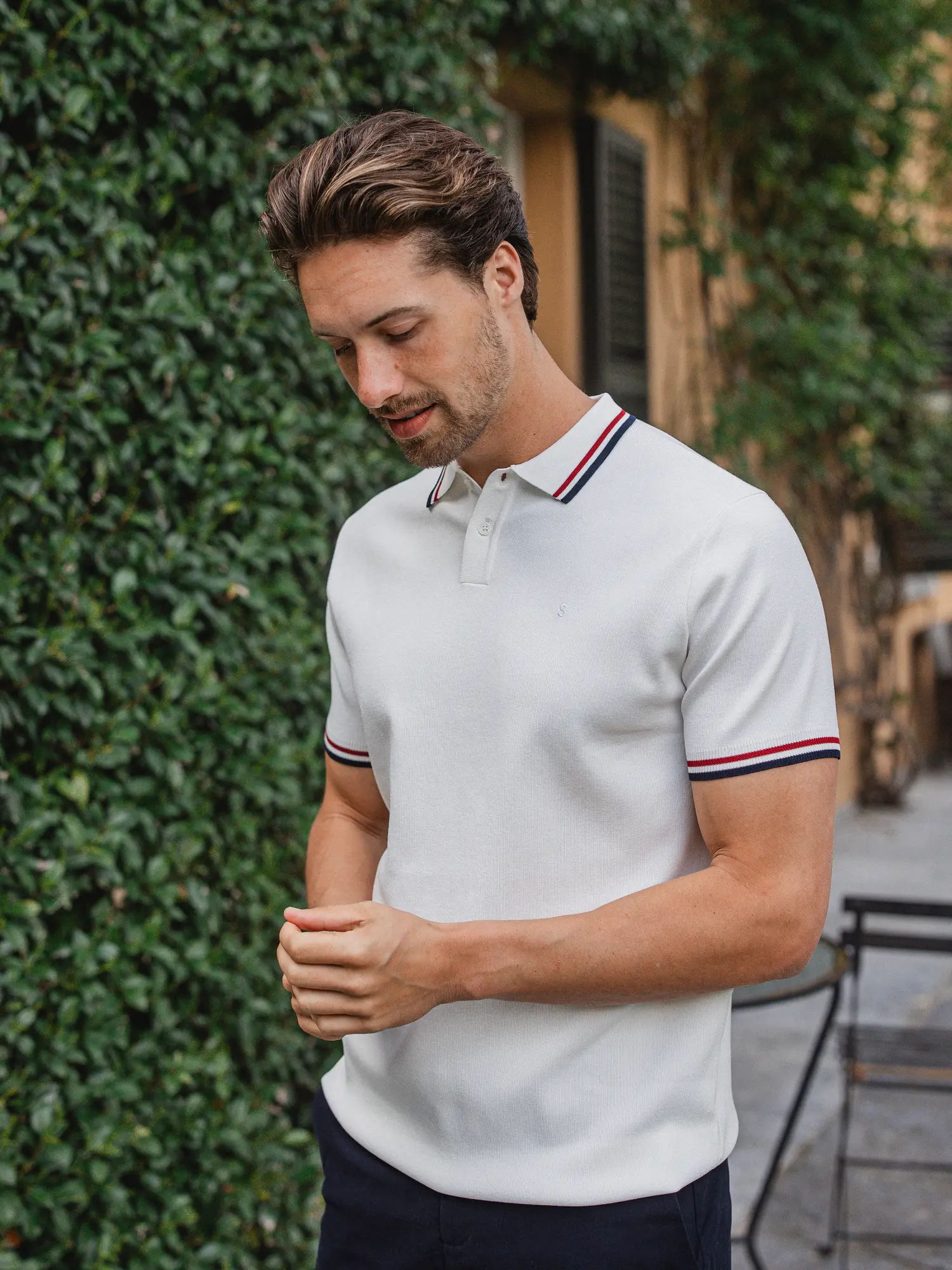White Knit Collar Polo 1608 WEAR