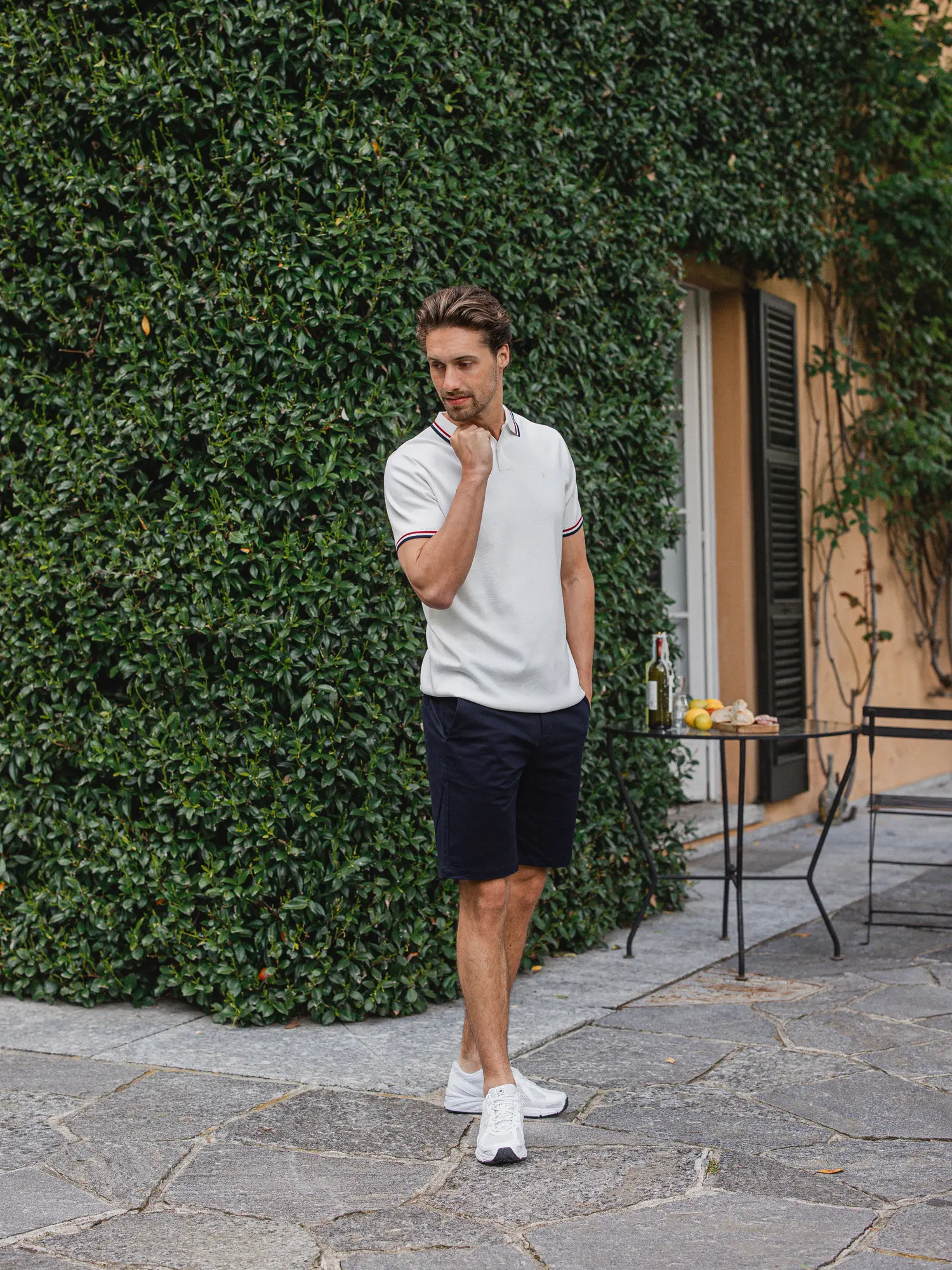 White Knit Collar Polo 1608 WEAR