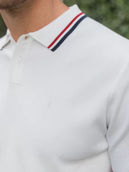 White Knit Collar Polo