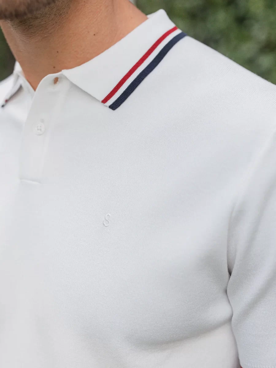 White Knit Collar Polo