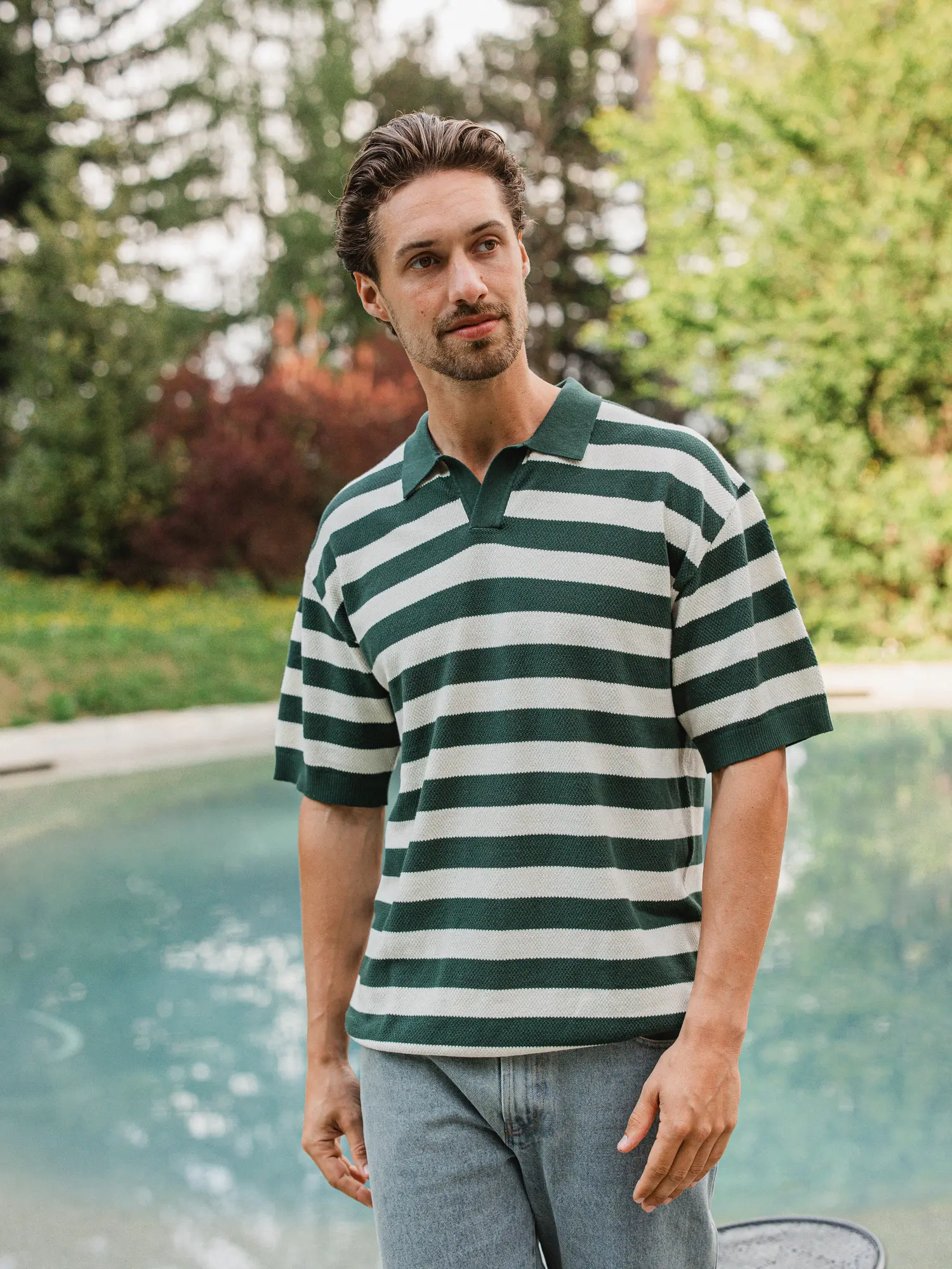 Green Knitted Stripe Polo 1608 WEAR