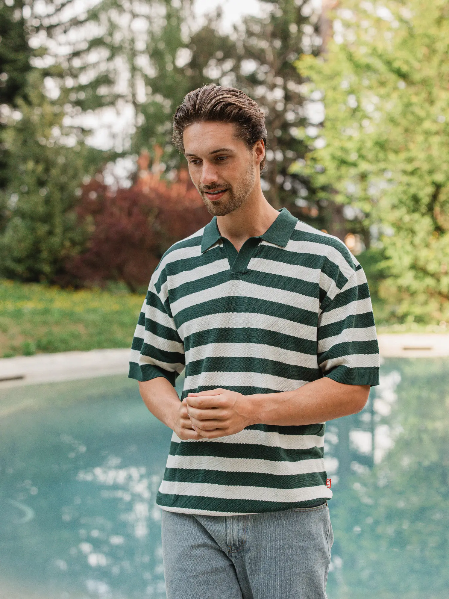 Green Knitted Stripe Polo 1608 WEAR
