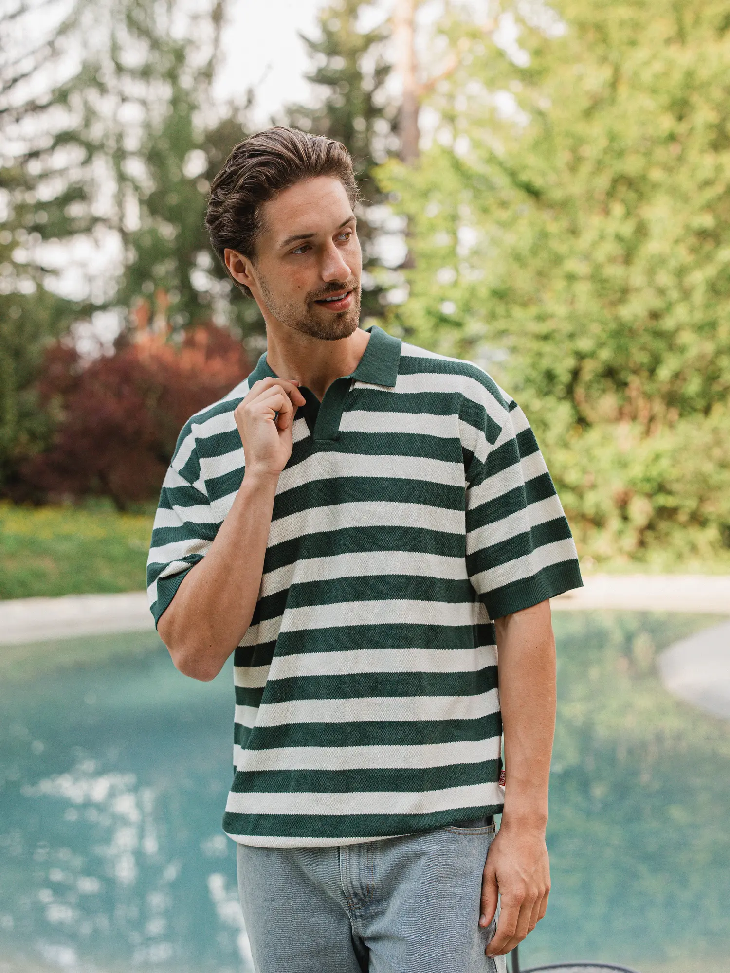 Green Knitted Stripe Polo 1608 WEAR