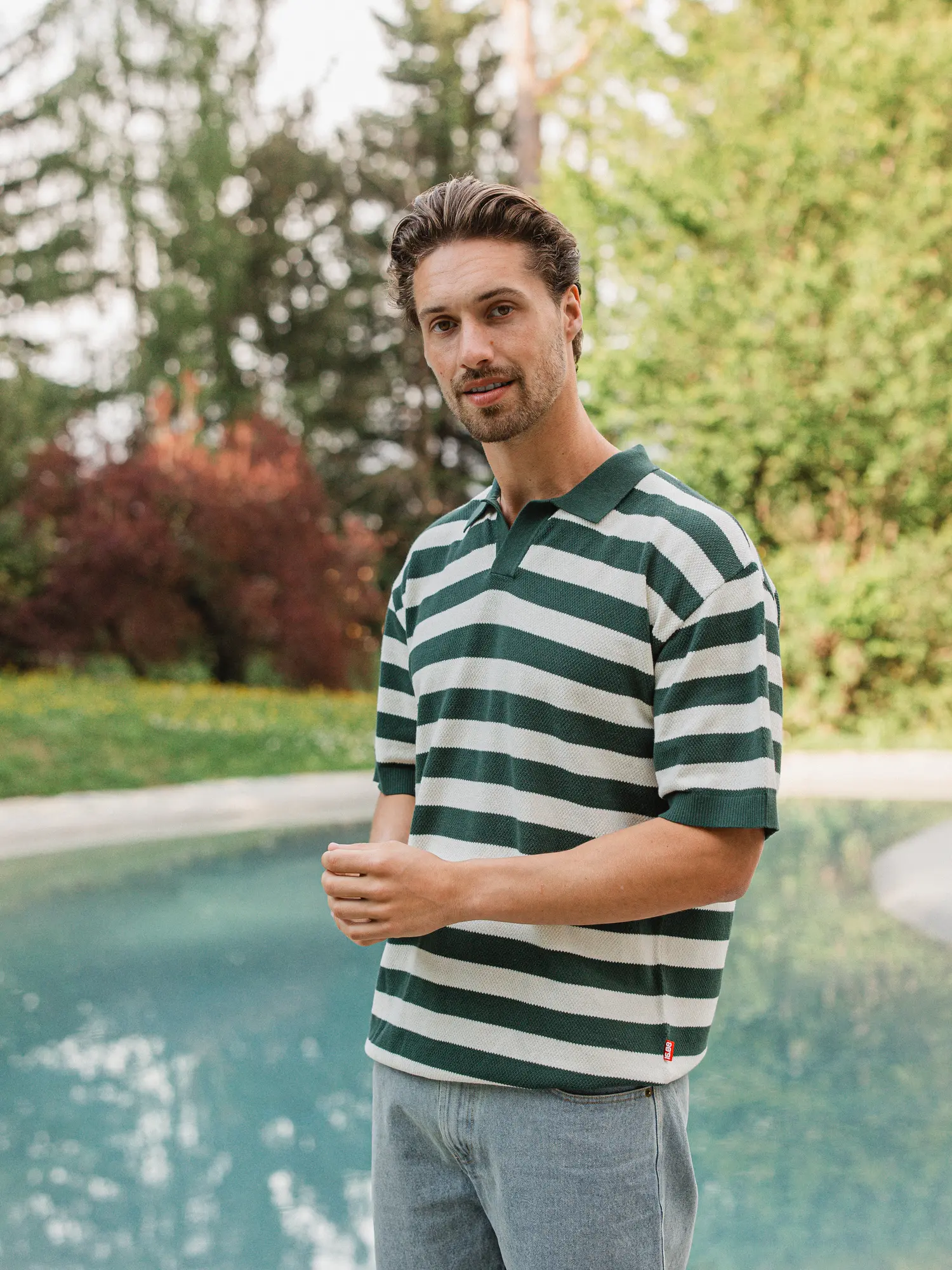 Green Knitted Stripe Polo 1608 WEAR