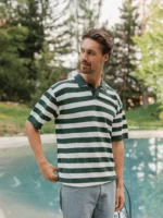Green Knitted Stripe Polo