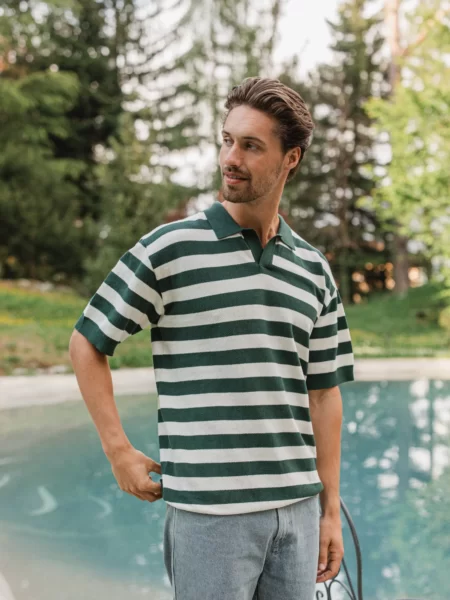 Green Knitted Stripe Polo