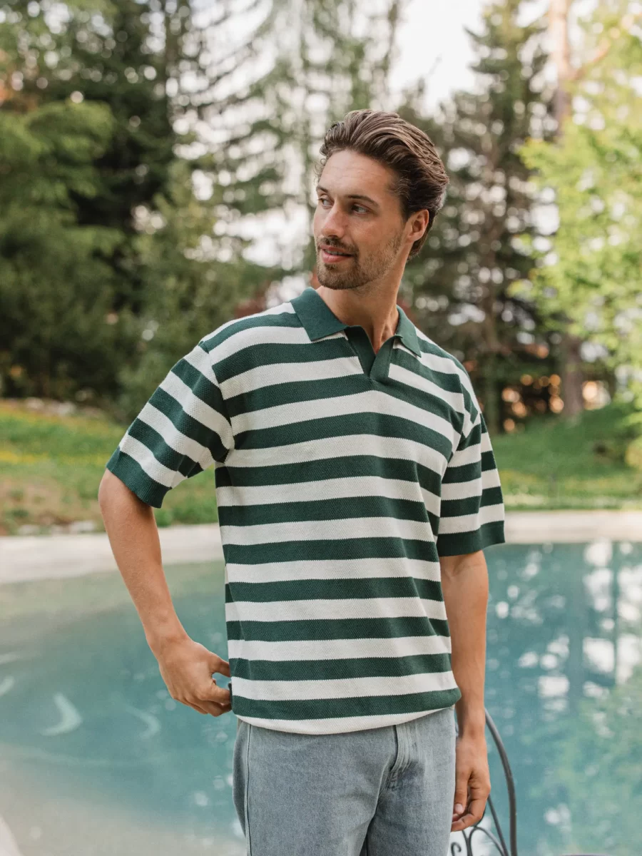 Green Knitted Stripe Polo