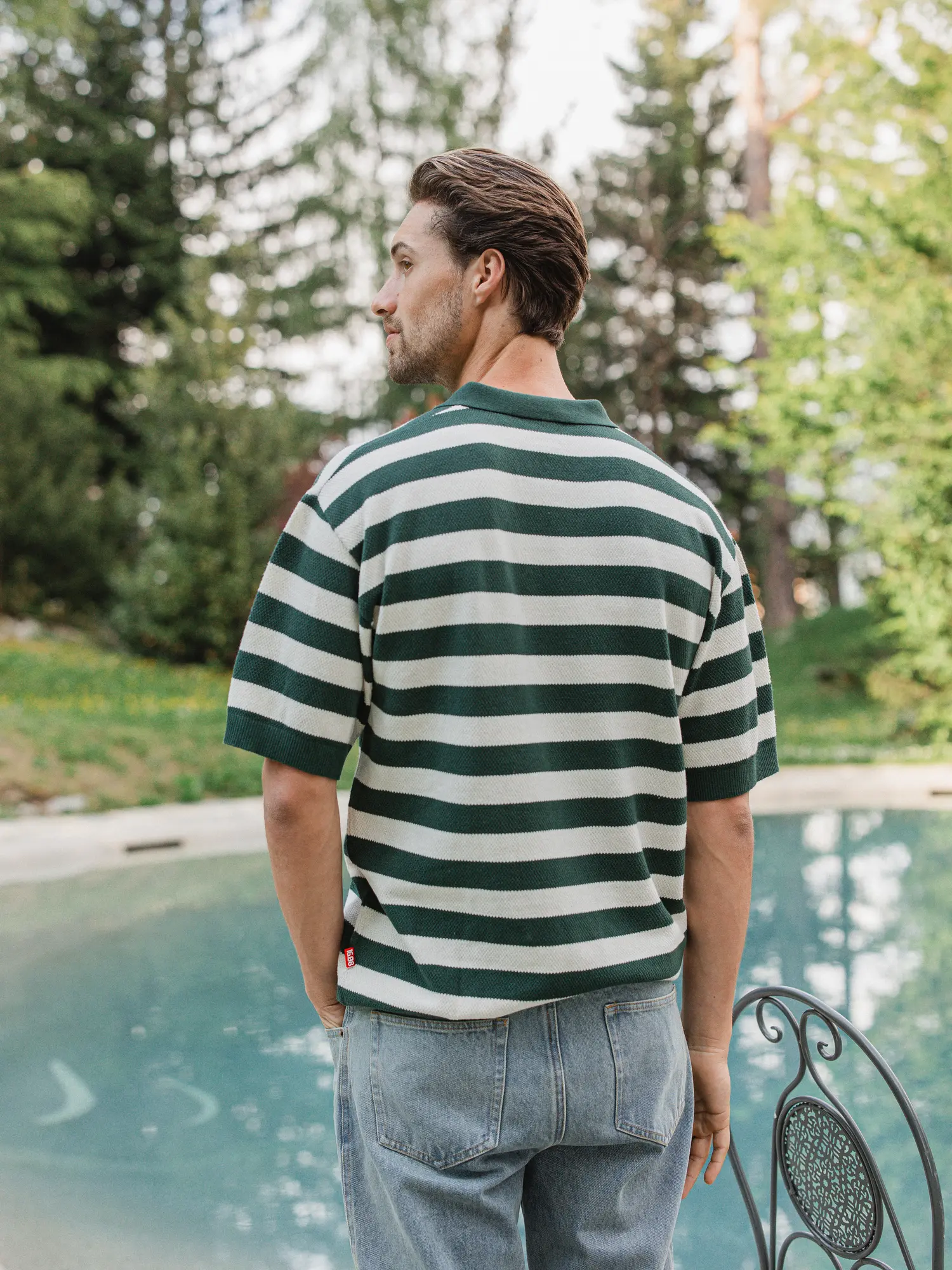 Green Knitted Stripe Polo 1608 WEAR