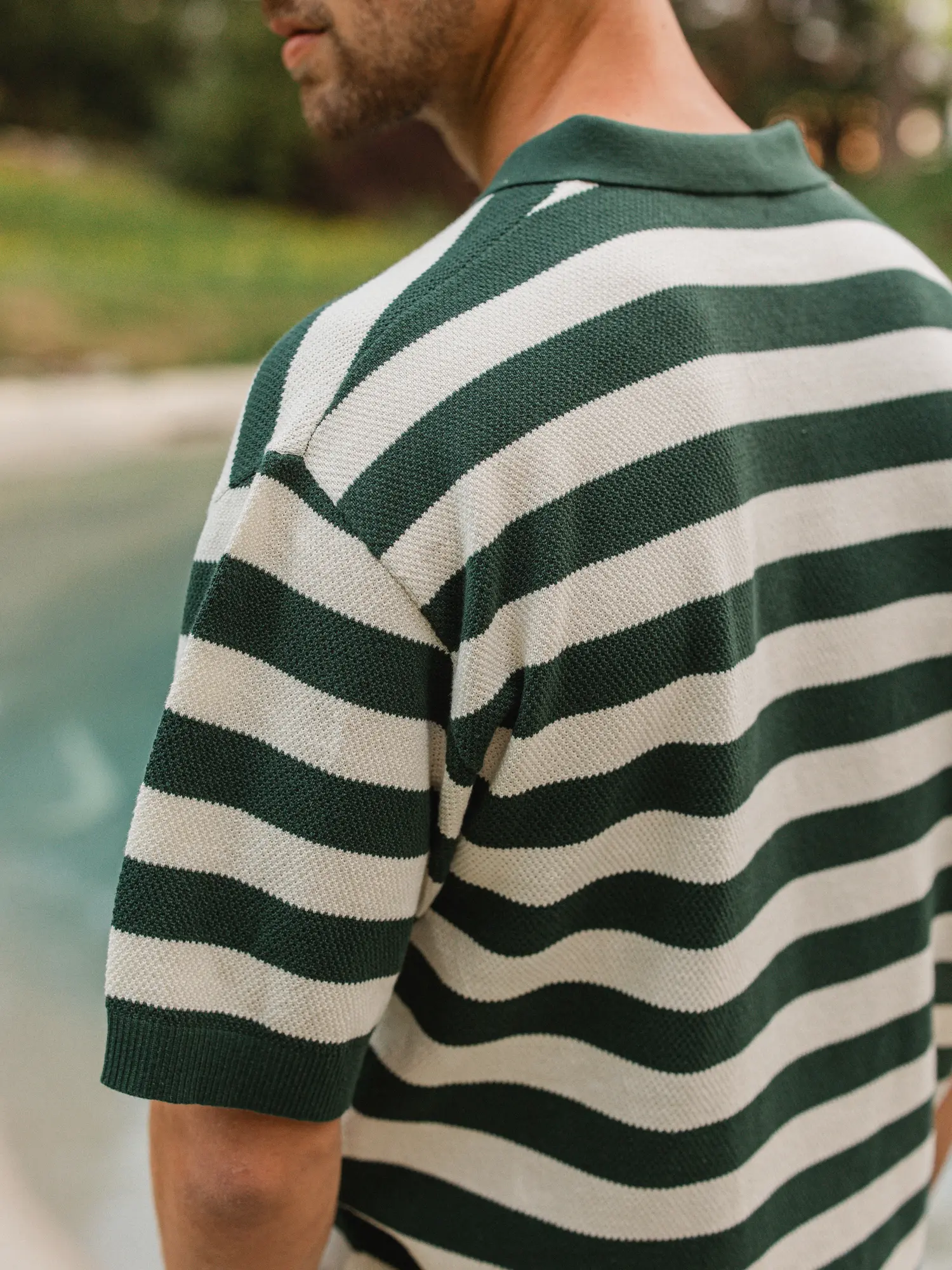 Green Knitted Stripe Polo 1608 WEAR
