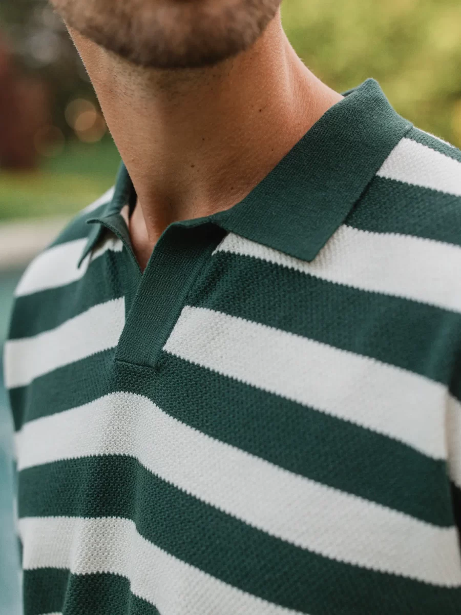 Green Knitted Stripe Polo