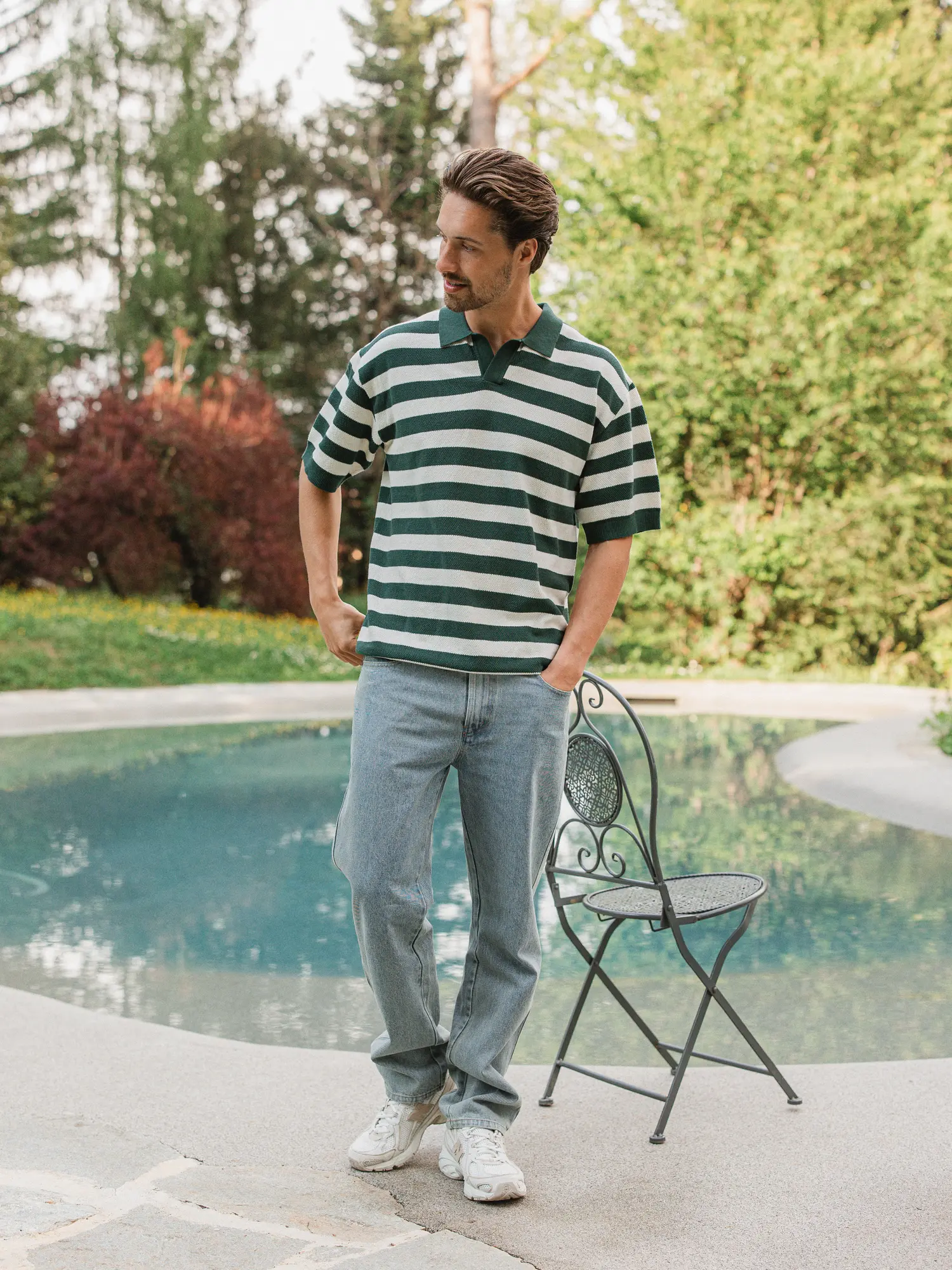 Green Knitted Stripe Polo 1608 WEAR