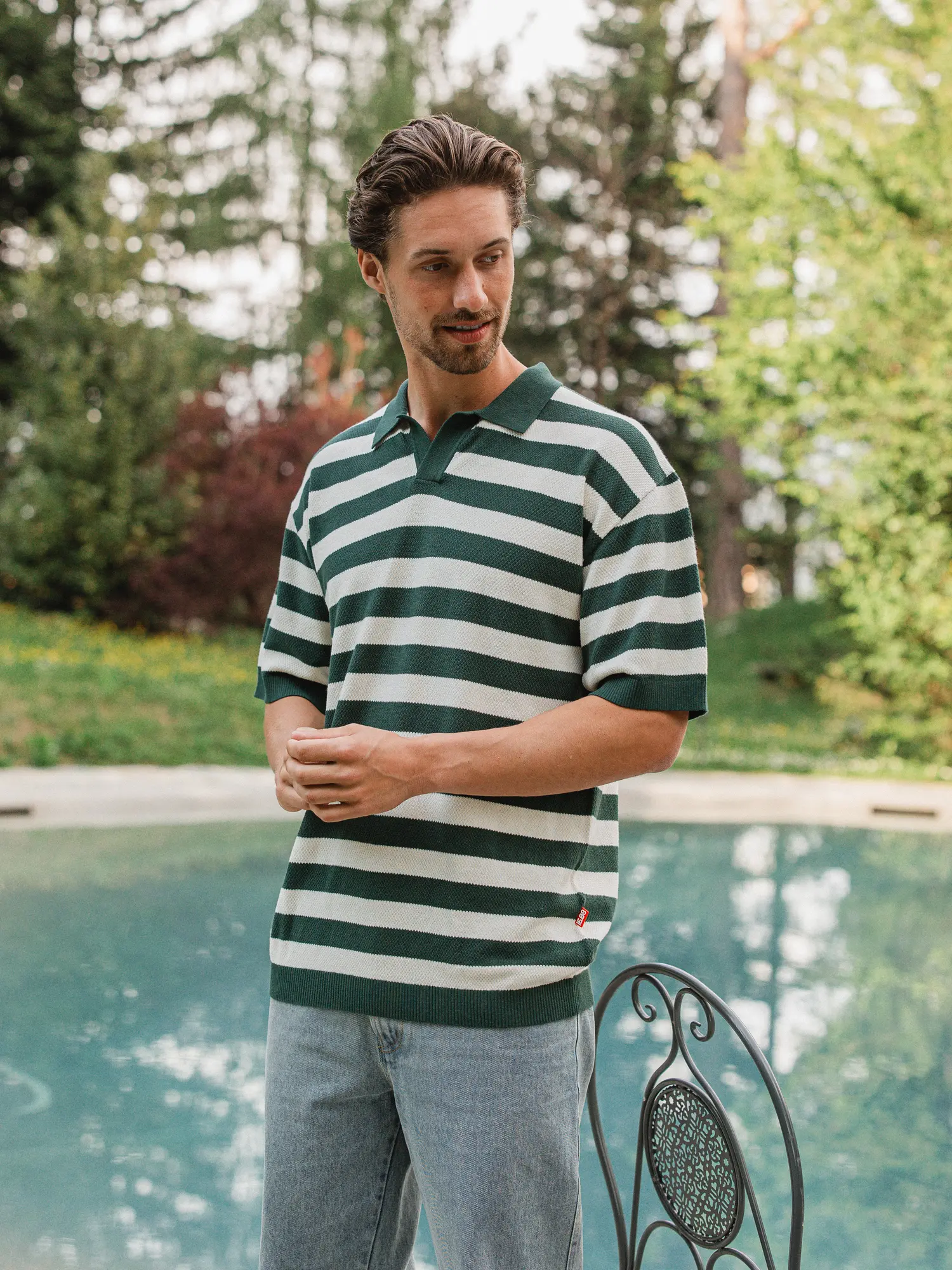 Green Knitted Stripe Polo 1608 WEAR