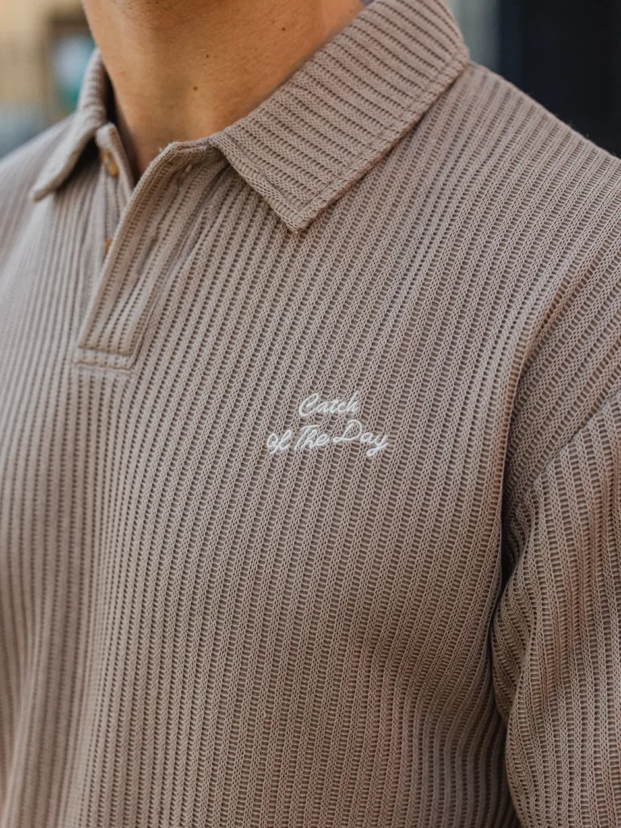 Brown Knit Oversized Polo