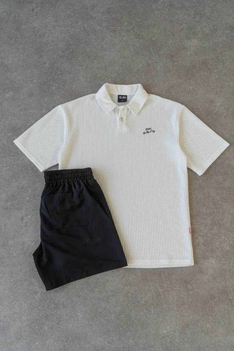 White knit oversized polo outfit 1608 WEAR