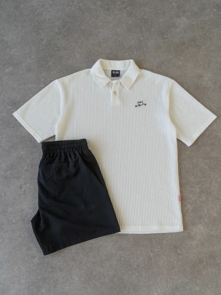 White knit oversized polo outfit 1608 WEAR