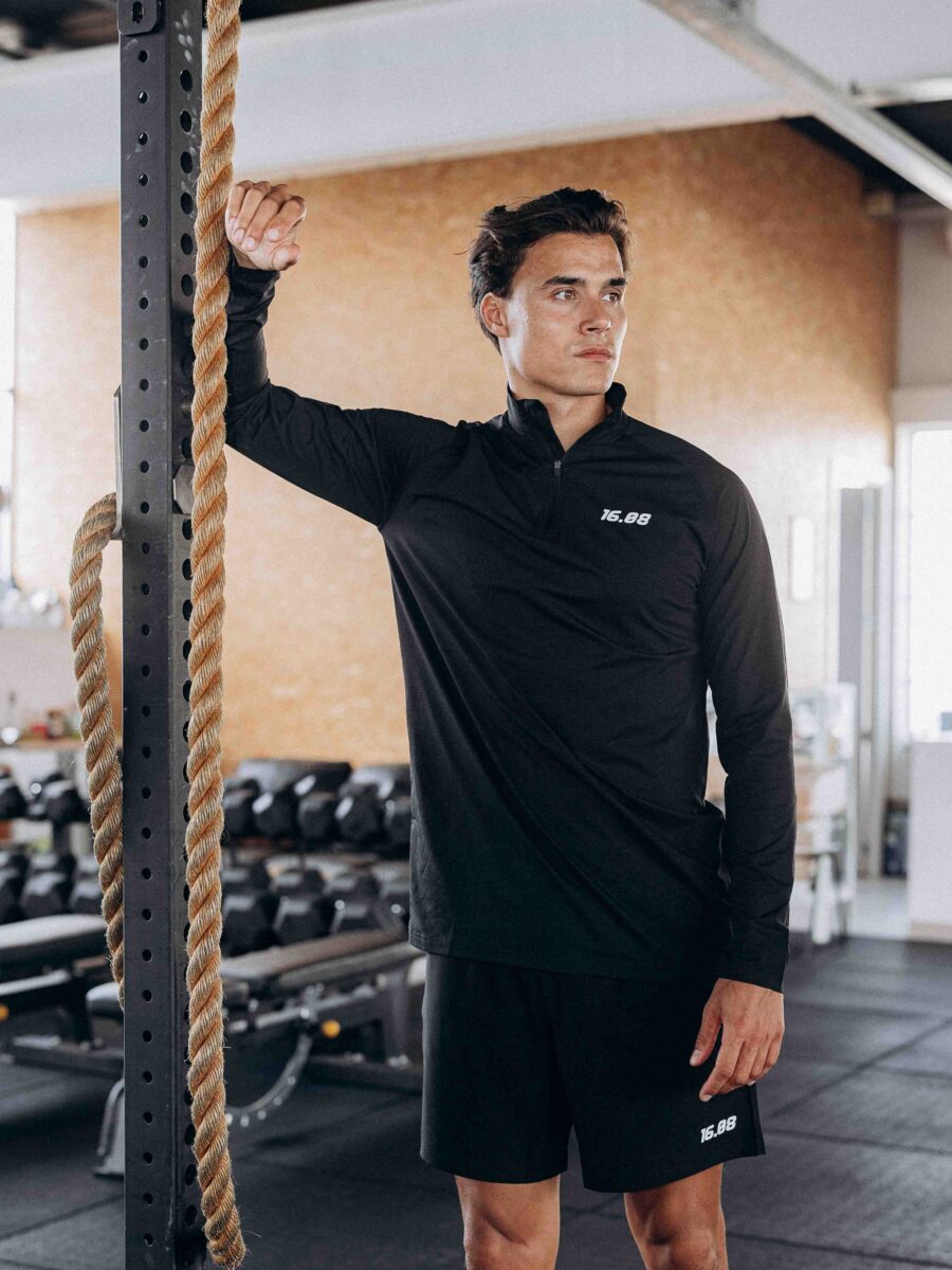 Schwarzes Sport Half Zip Longsleeve