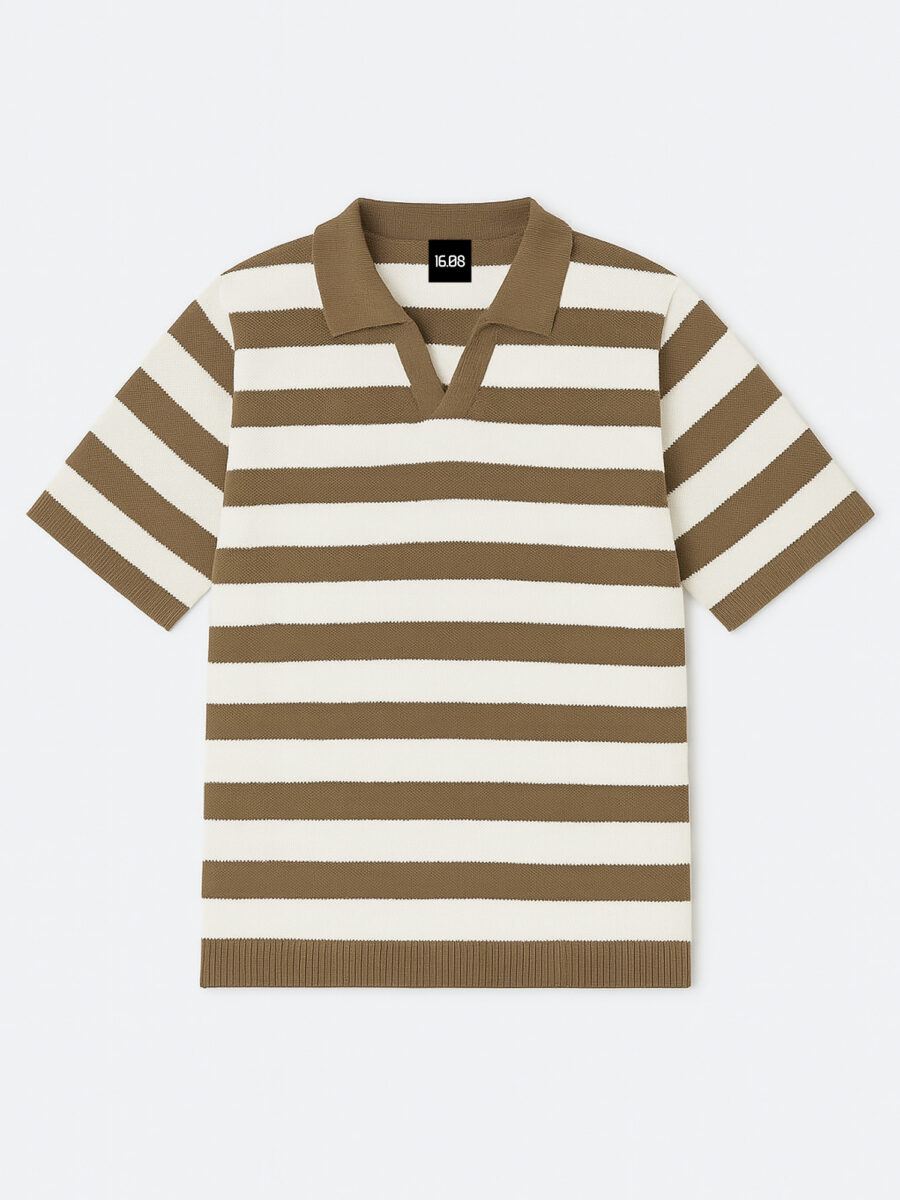 Brown Knitted Stripe Polo