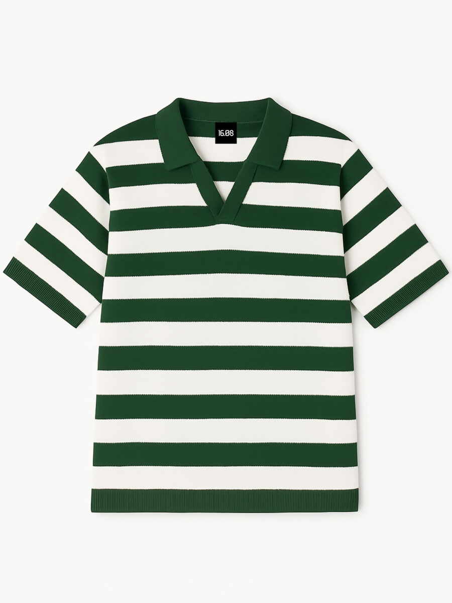 Green Knitted Stripe Polo