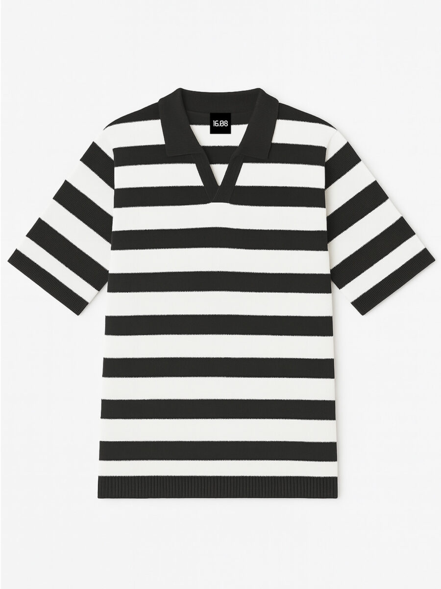 Black Knitted Stripe Polo