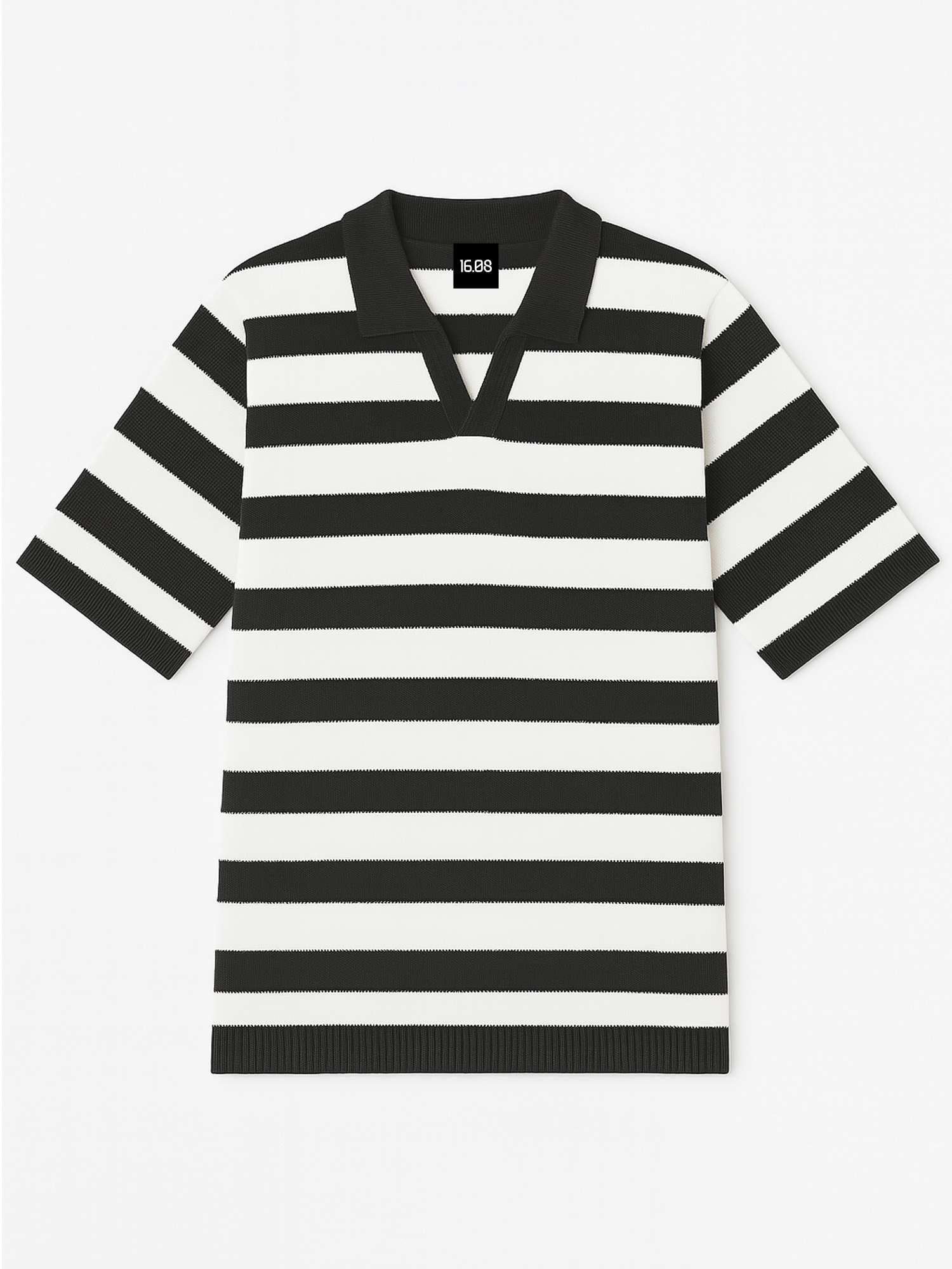 Black Knitted Stripe Polo 1608 WEAR