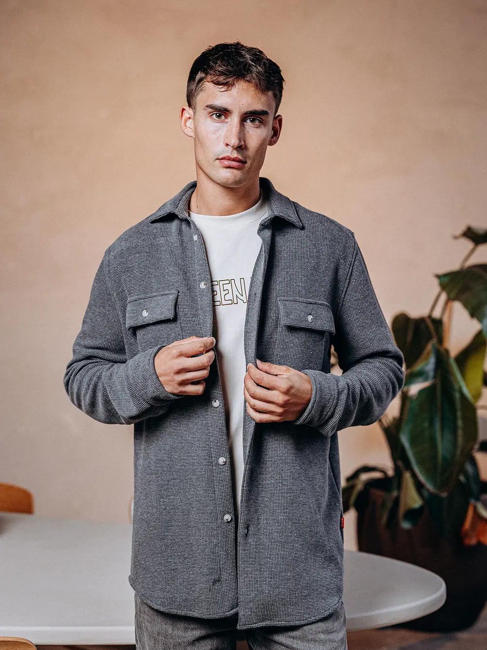 Grey Waffle Overshirt 1608 WEAR