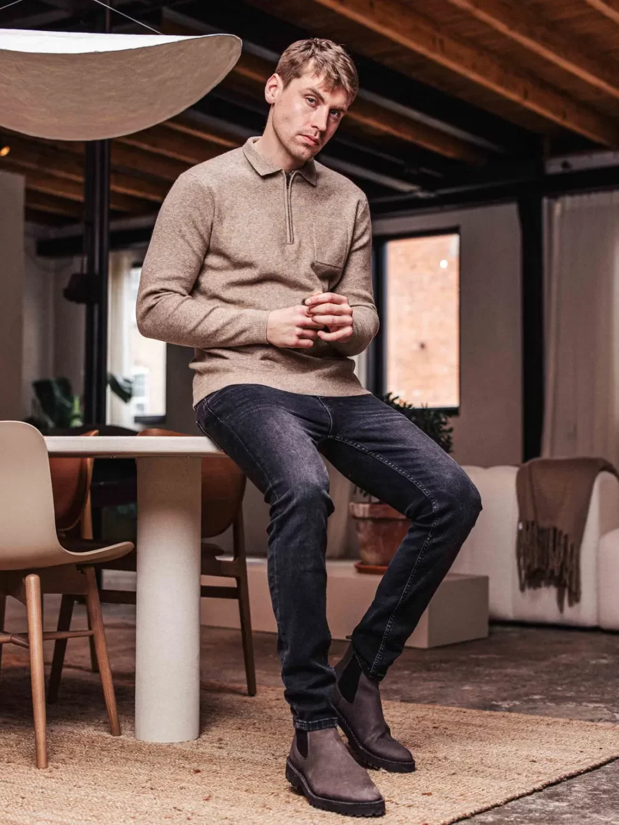 Brown Business Pocket Polo Zipper